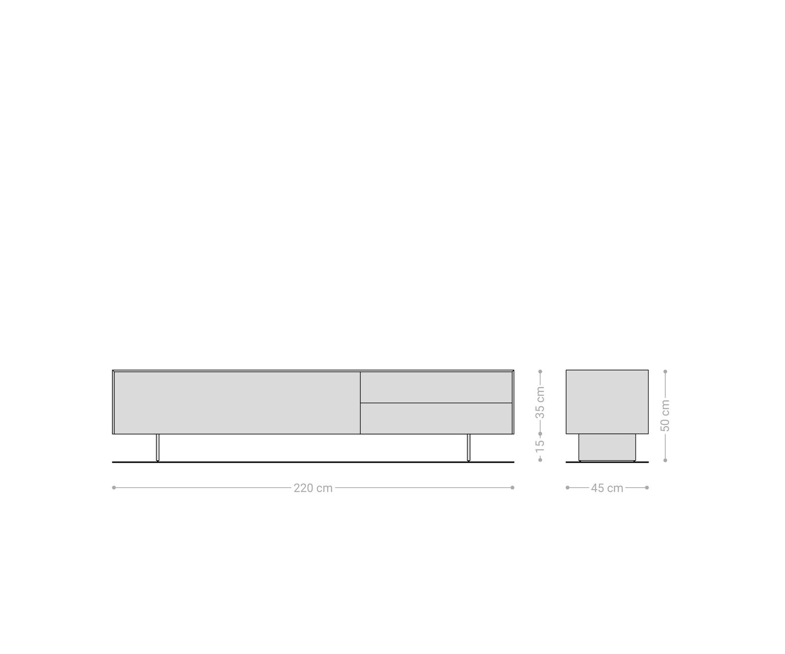 Szafka RTV Cuor 220 cm ceramika Laminam® Travertino Bianco kremowo-biała 1 klapa 2 szuflady nóżki wąskie stal nierdzewna 7