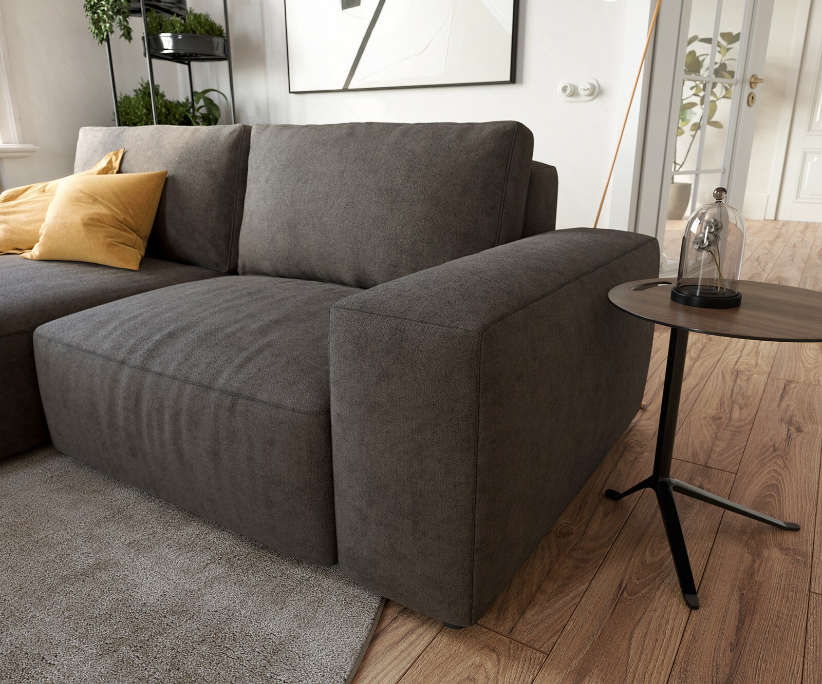 Sofa narożna Lanzo L 260x160 cm mikrofibra khaki brązowa szezlong z możliwością obustronnego montażu 3