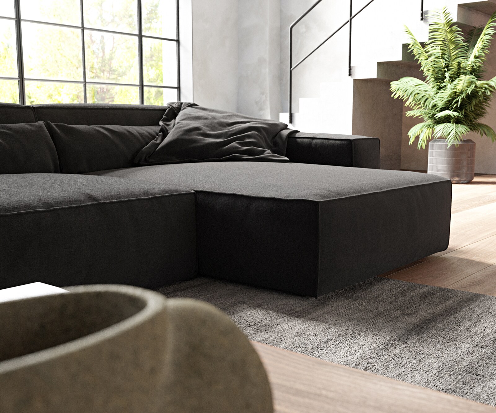 Sofa narożna Sirpio XL 370x170cm mikrofibra czarna szezlong z możliwością zmiennego ustawienia 5