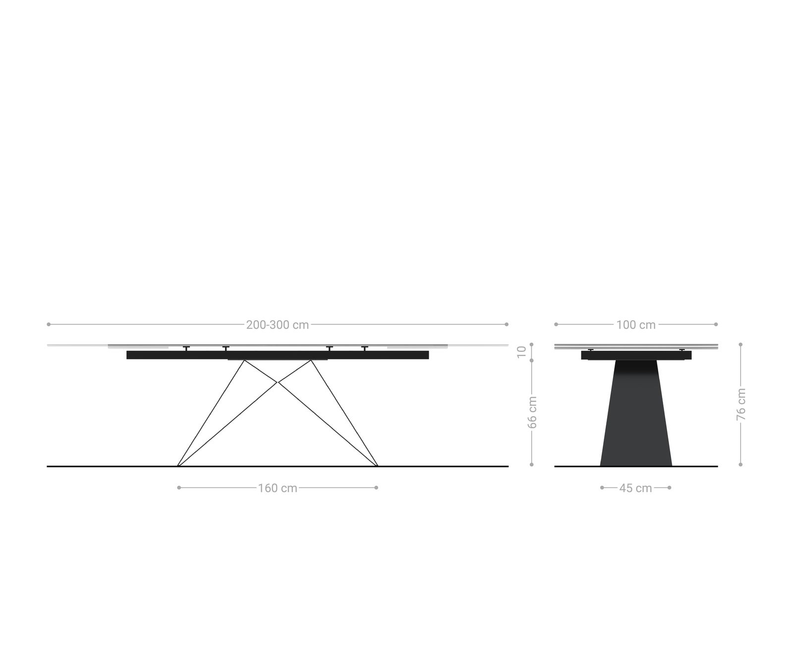 Stół do jadalni Edge 200-300x100 cm ceramika Calacatta Luxe biało-złoto-szara rama typu V metal czarna rozkładany 8