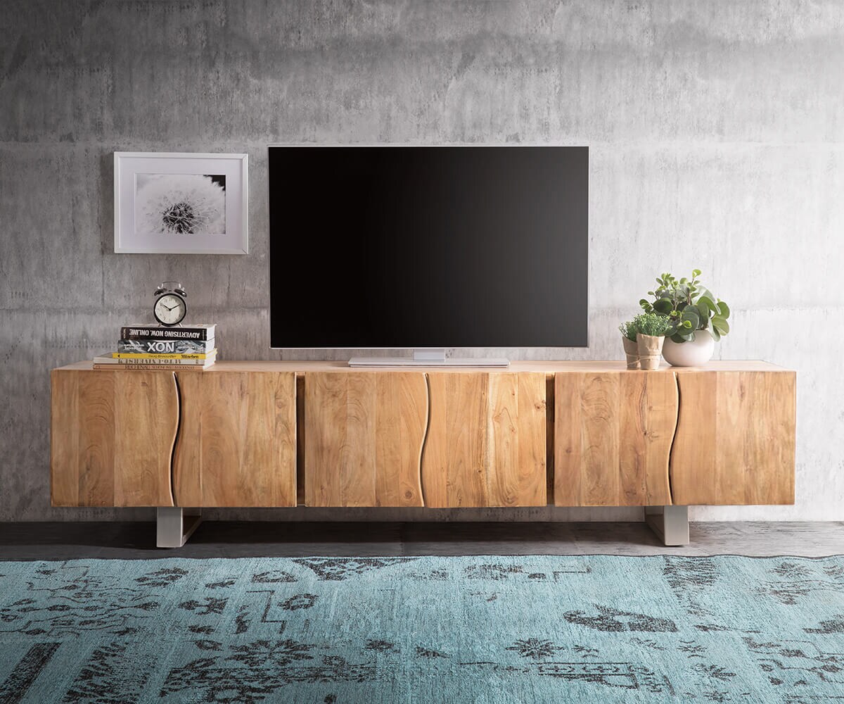 Szafka RTV Live-Edge 220 cm akacja naturalna 6 drzwi 1
