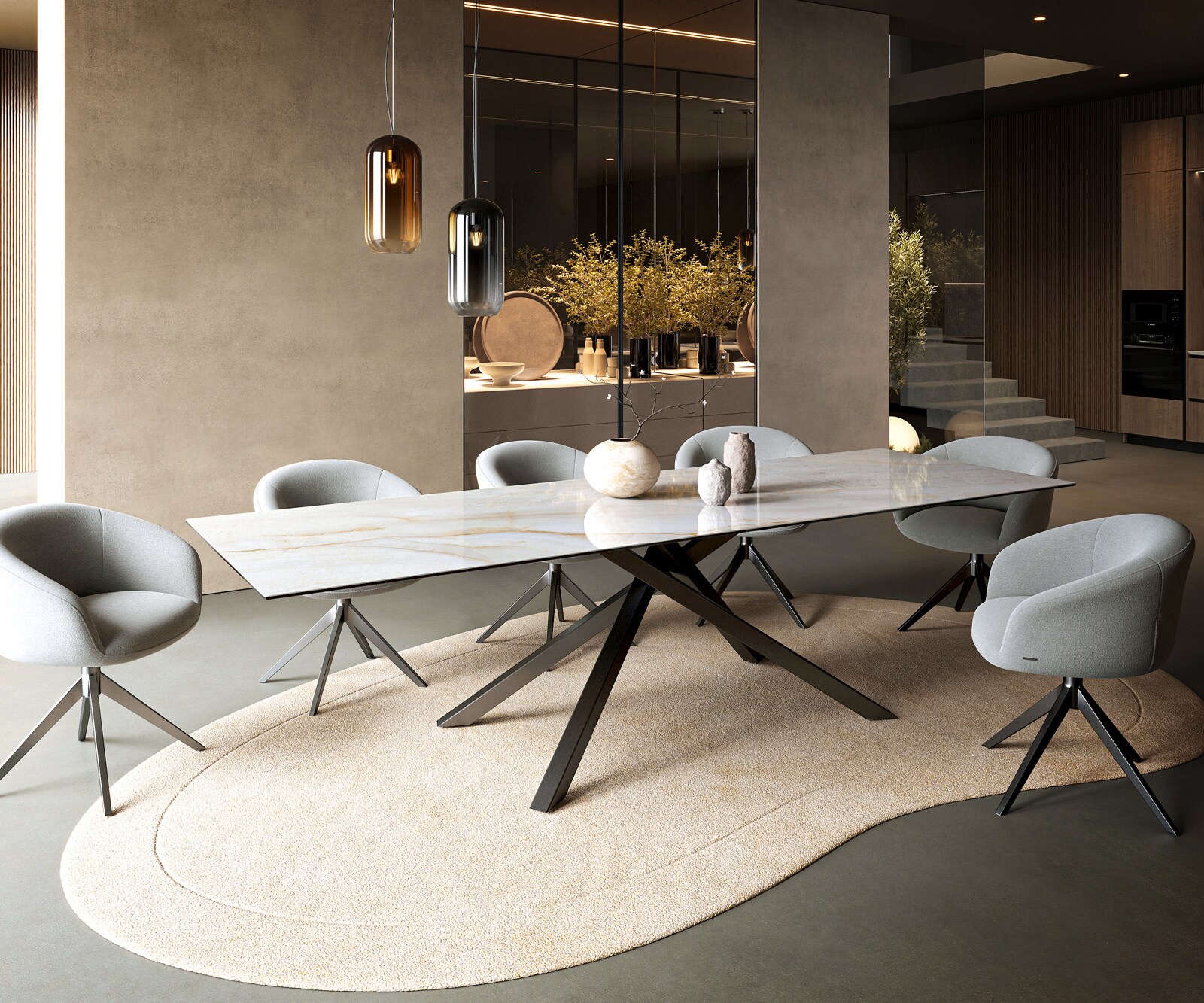 Stół do jadalni Edge 300x100cm ceramika Onyx Pearl rama Cross stal nierdzewna kolor grafitowy 6