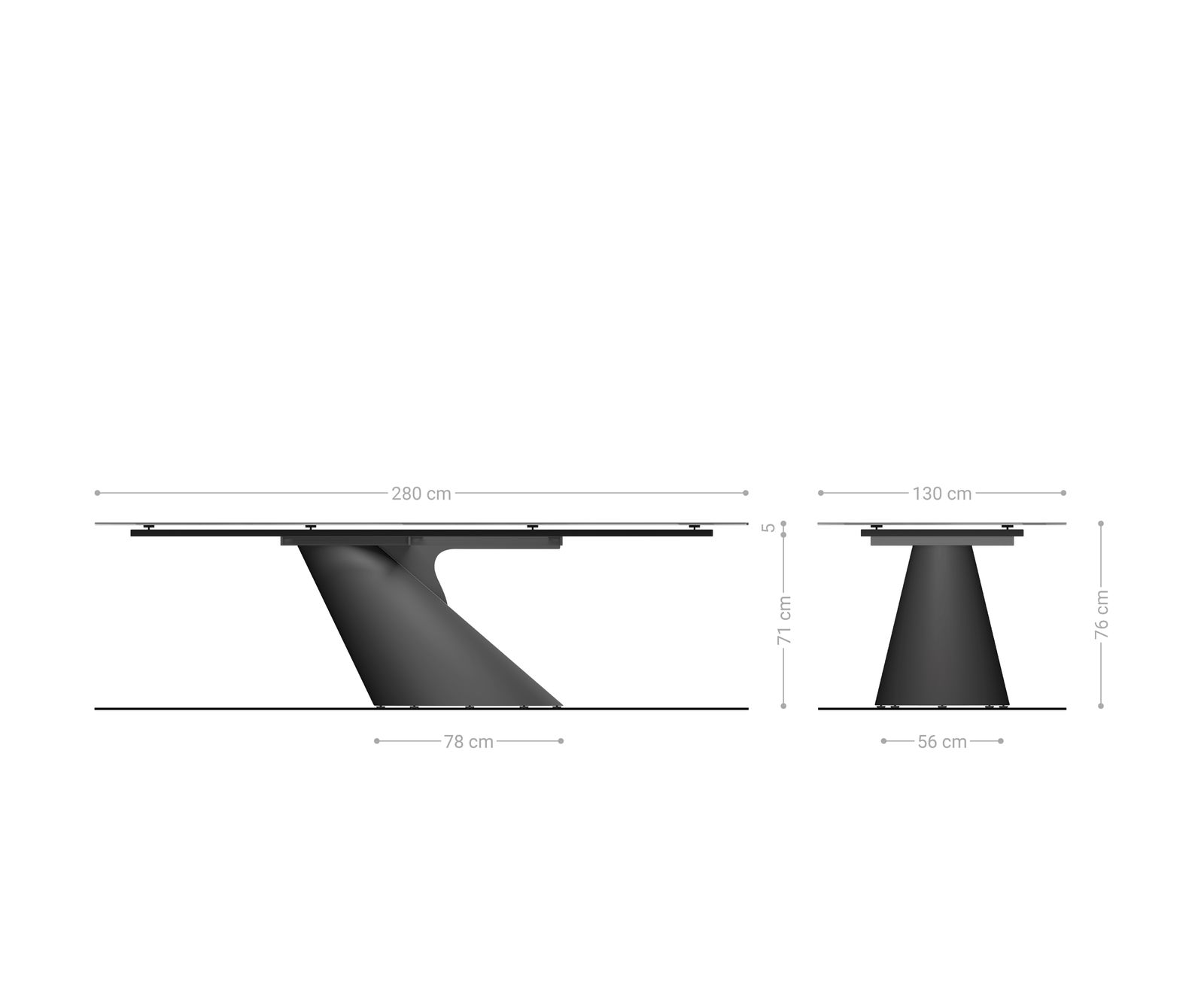 Stół do jadalni Edge owalny 280x130 cm ceramika Iris FMG Agatablack rama Cono metaliczny srebrny 9
