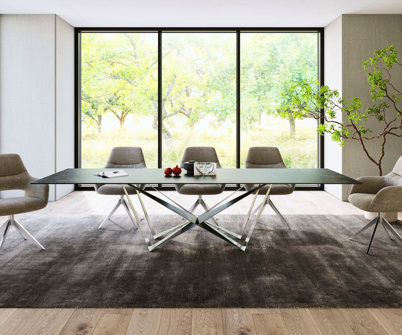 Stół do jadalni Edge 300x100cm ceramika Laminam® Nero Greco antracyt rama Spider stal nierdzewna 1