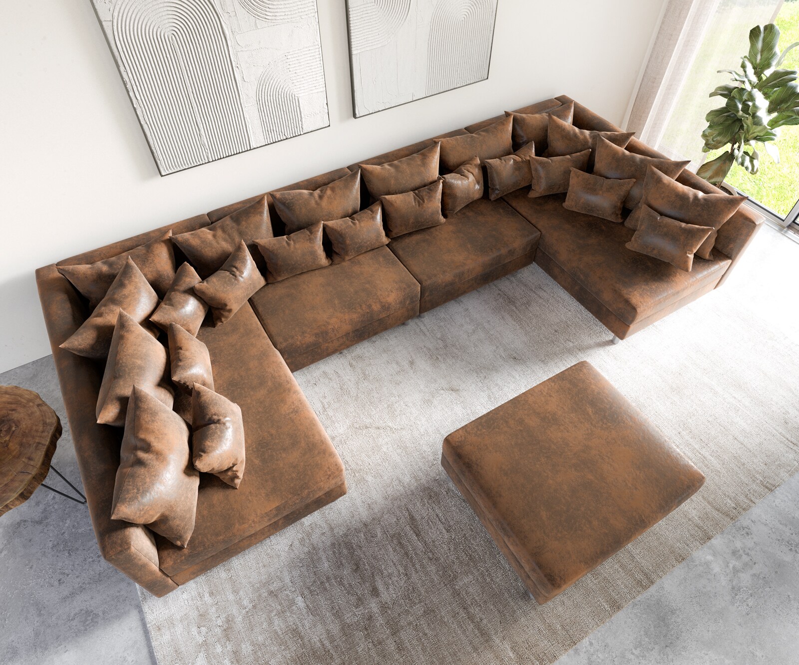 Zestaw wypoczynkowy Clovis XL brąz antyczny sofa modułowa z pufem 3