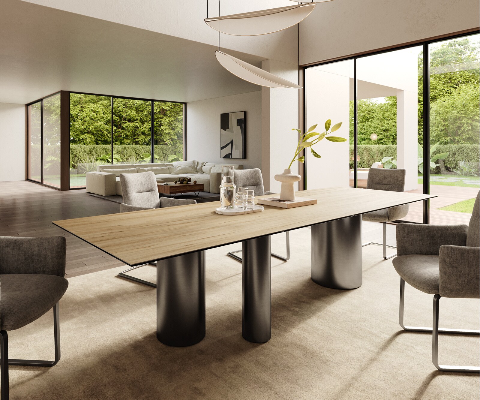 Stół do jadalni Edge 300x100cm ceramika Laminam® Sabbia kolor dębu rama Troa stal nierdzewna grafit 1