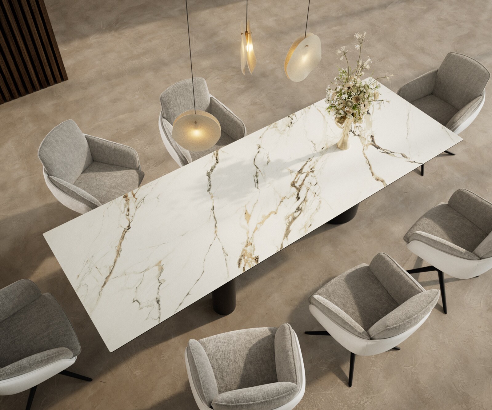 Stół do jadalni Edge 300x100cm ceramika Calacatta Luxe biało-złoto-szary rama Troa metal czarny 3