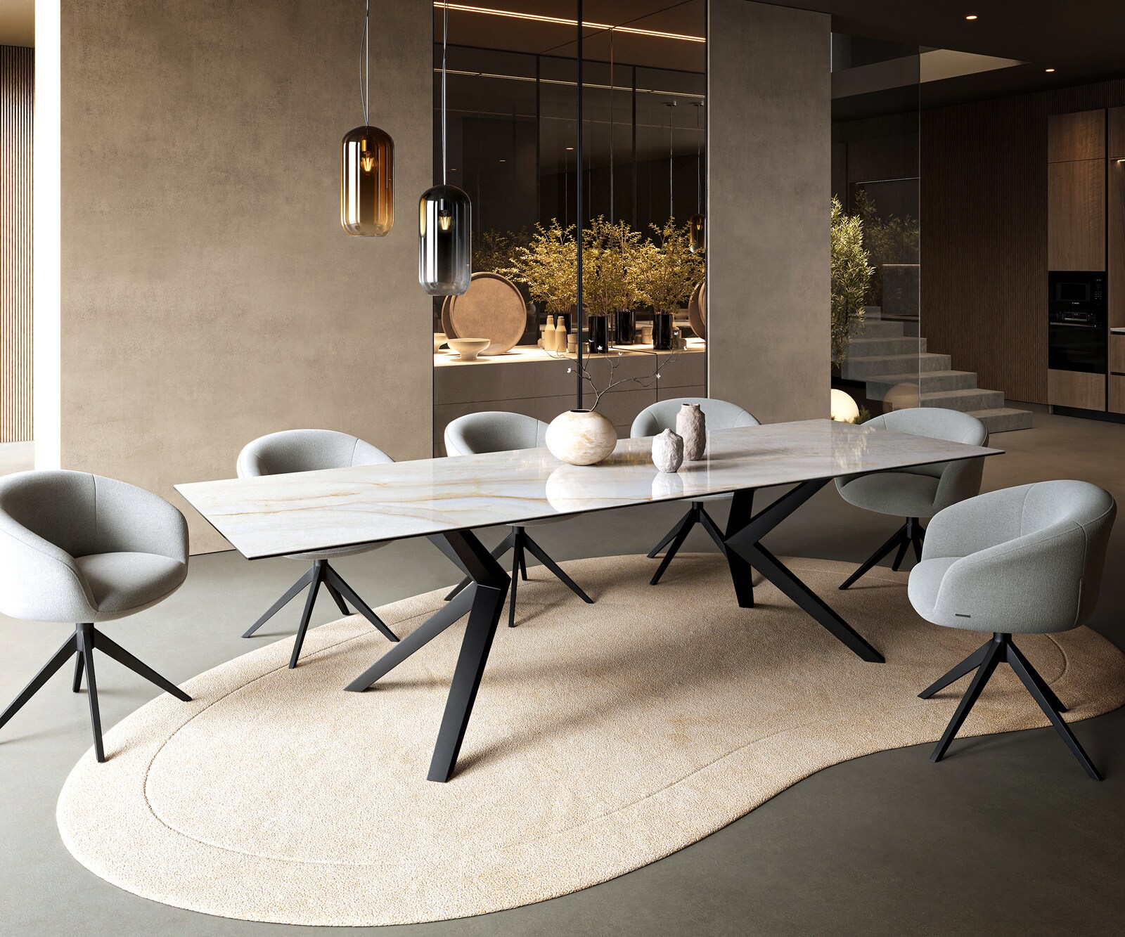 Stół do jadalni Edge 300x100cm ceramika Onyx Pearl rama Zenthara metal czarny 6