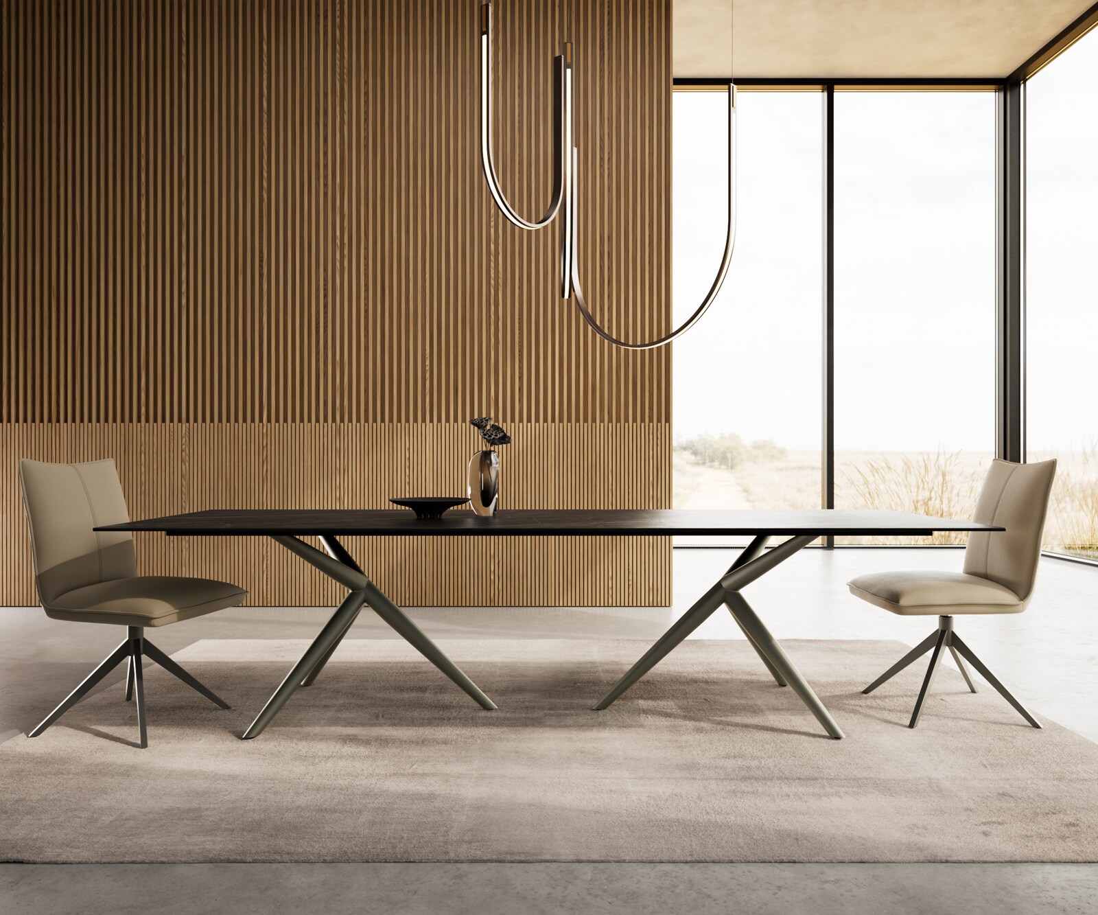 Stół do jadalni Edge 300x100cm ceramika Laminam® Noir Desir brązowy rama Estelar metal kolor tytanowy 1