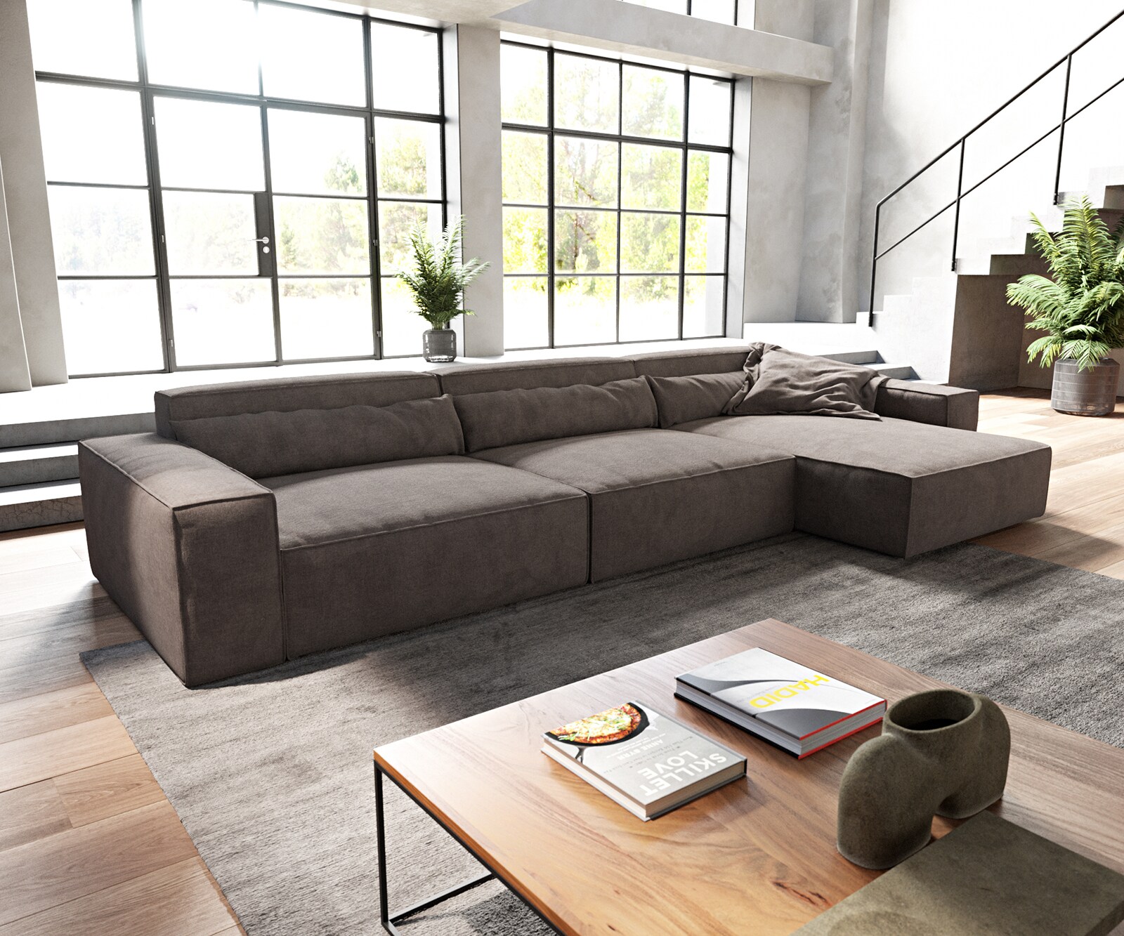 Sofa narożna Sirpio XL 370x170cm mikrofibra brąz khaki szezlong z możliwością zmiennego ustawienia