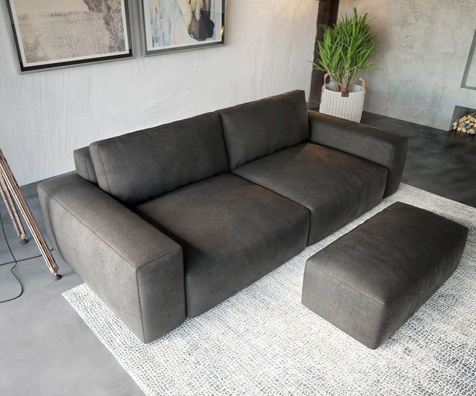 Sofa Lanzo XL 270x130cm skóra ekologiczna antracyt vintage z pufem 3