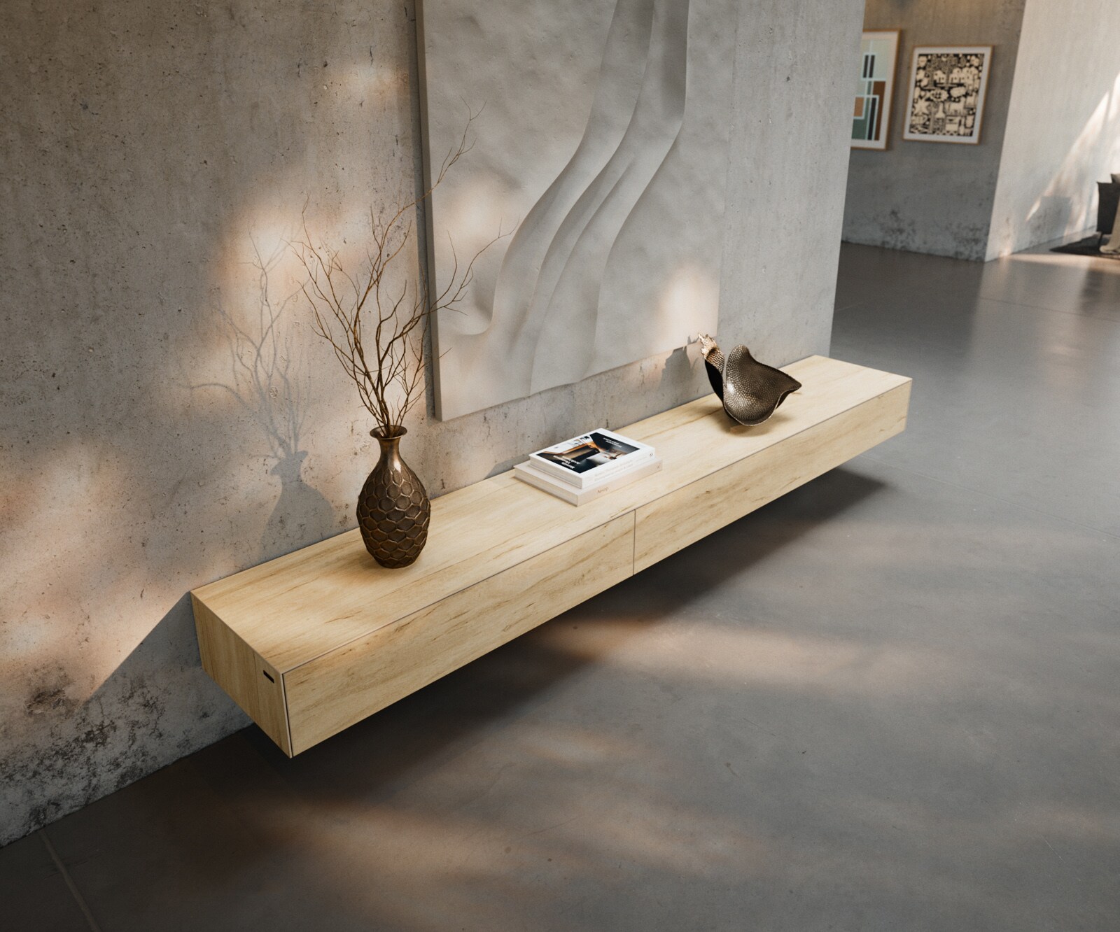 Szafka RTV Cuor 250 cm ceramika Laminam® Sabbia (kolor dębu) 1 klapa 1 szuflada podwieszana 4