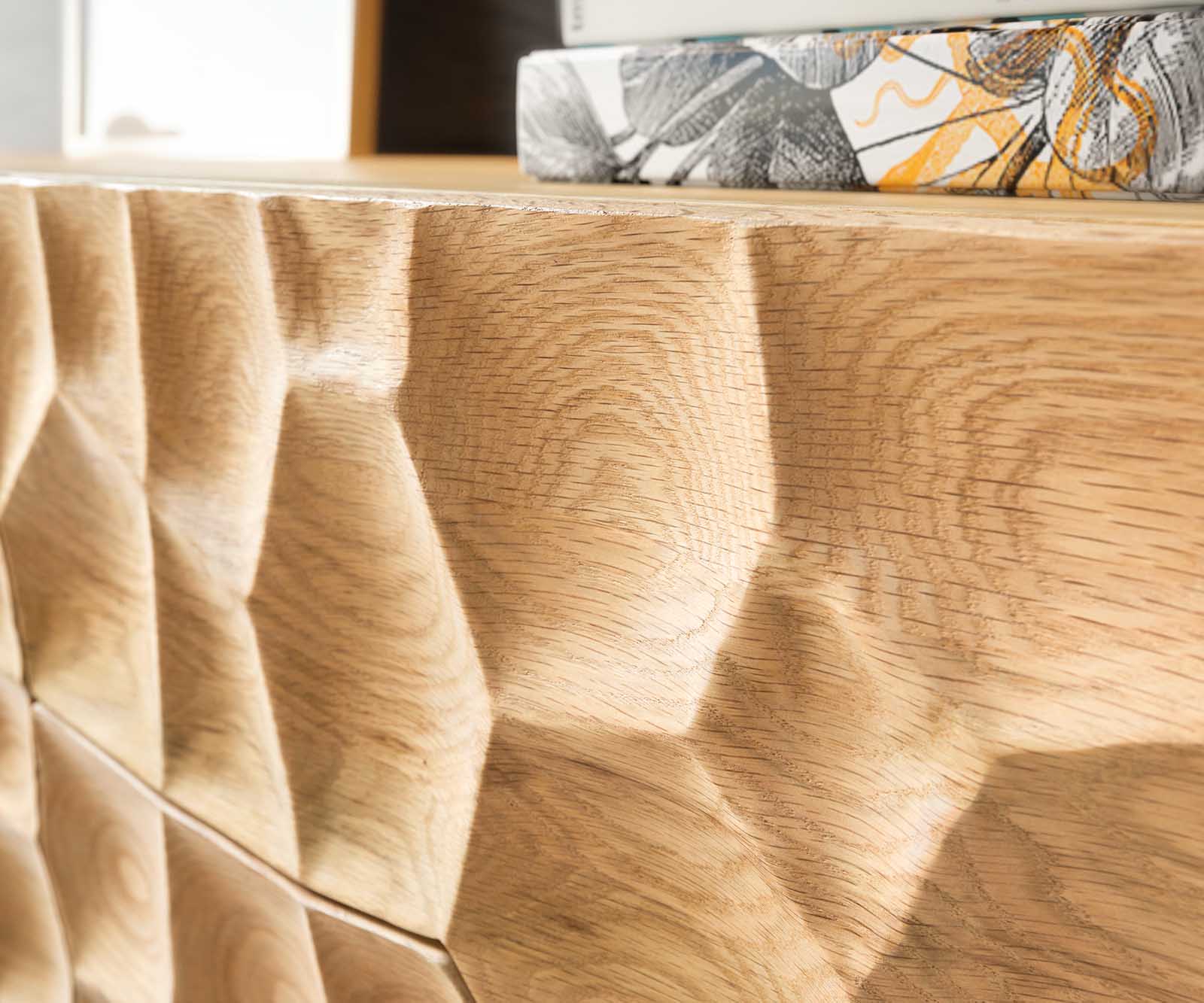 Szafka RTV Solu 260x35x40 cm dąb naturalny 2 drzwi 6 szuflad podwieszana 6