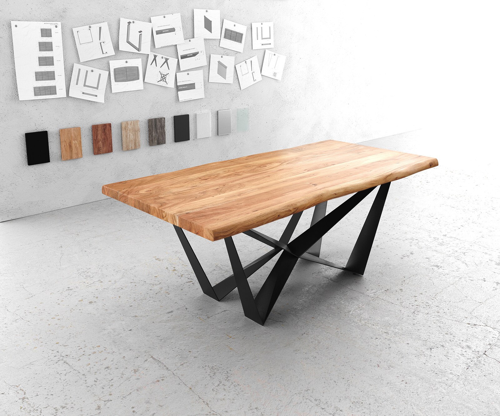 Stół do jadalni Edge 200x100 cm XL akacja naturalna rama Spider metal czarna live-edge 1