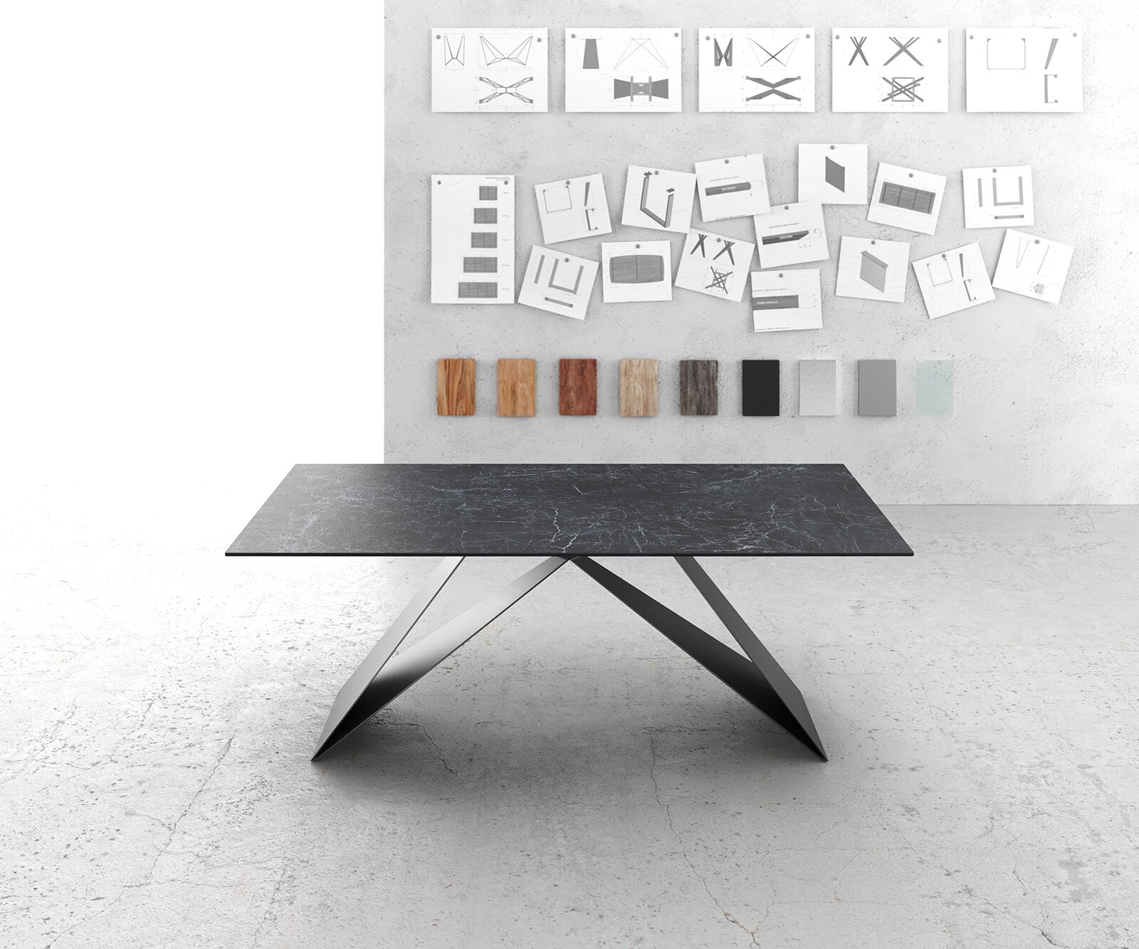 Stół do jadalni Edge 200x100 cm ceramika Laminam® Nero Greco antracyt rama V czarna 2