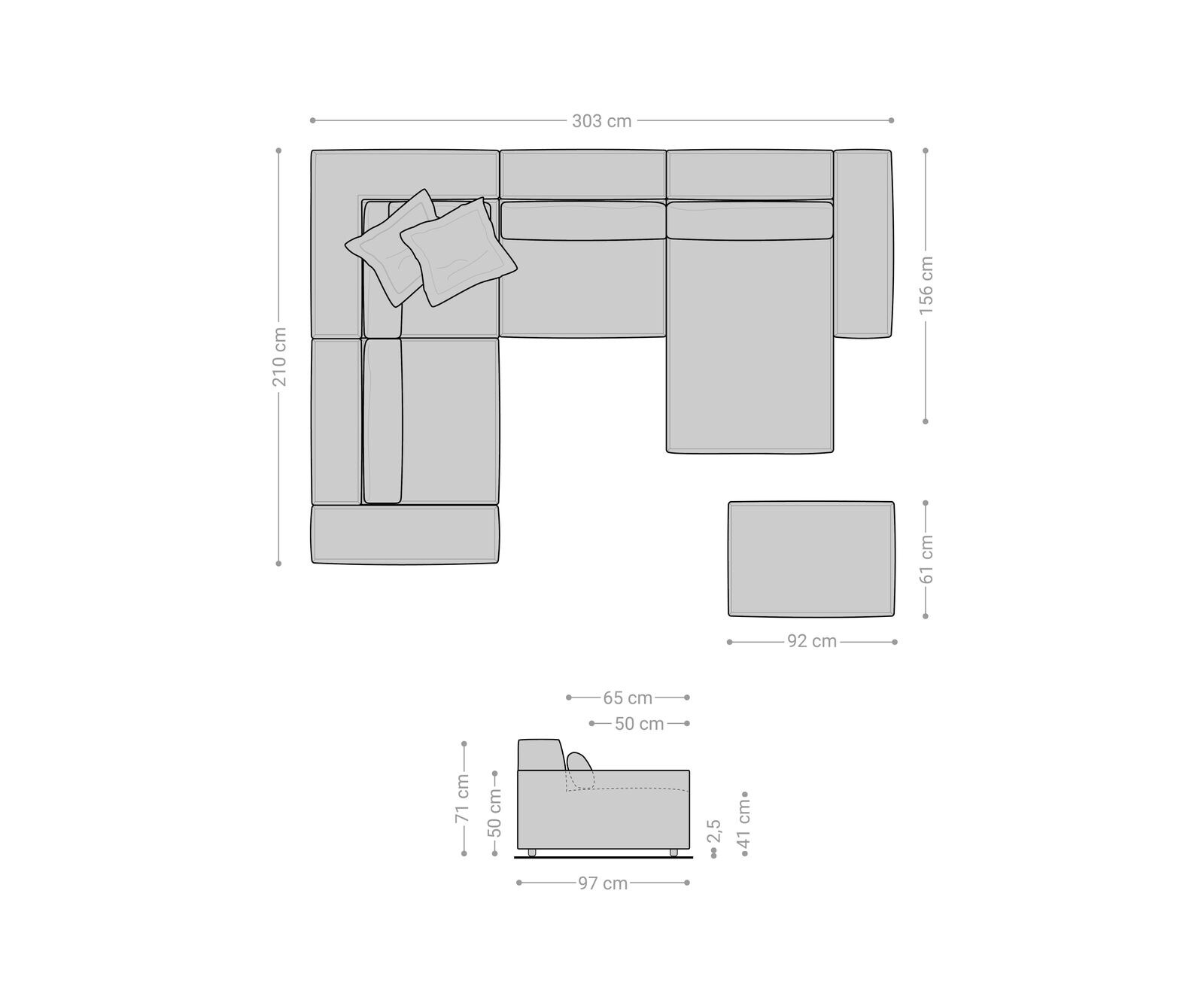 Sofa w kształcie litery U Sirpio 300x210 cm sztruks beżowy szezlong z możliwością obustronnego montażu z pufem 7