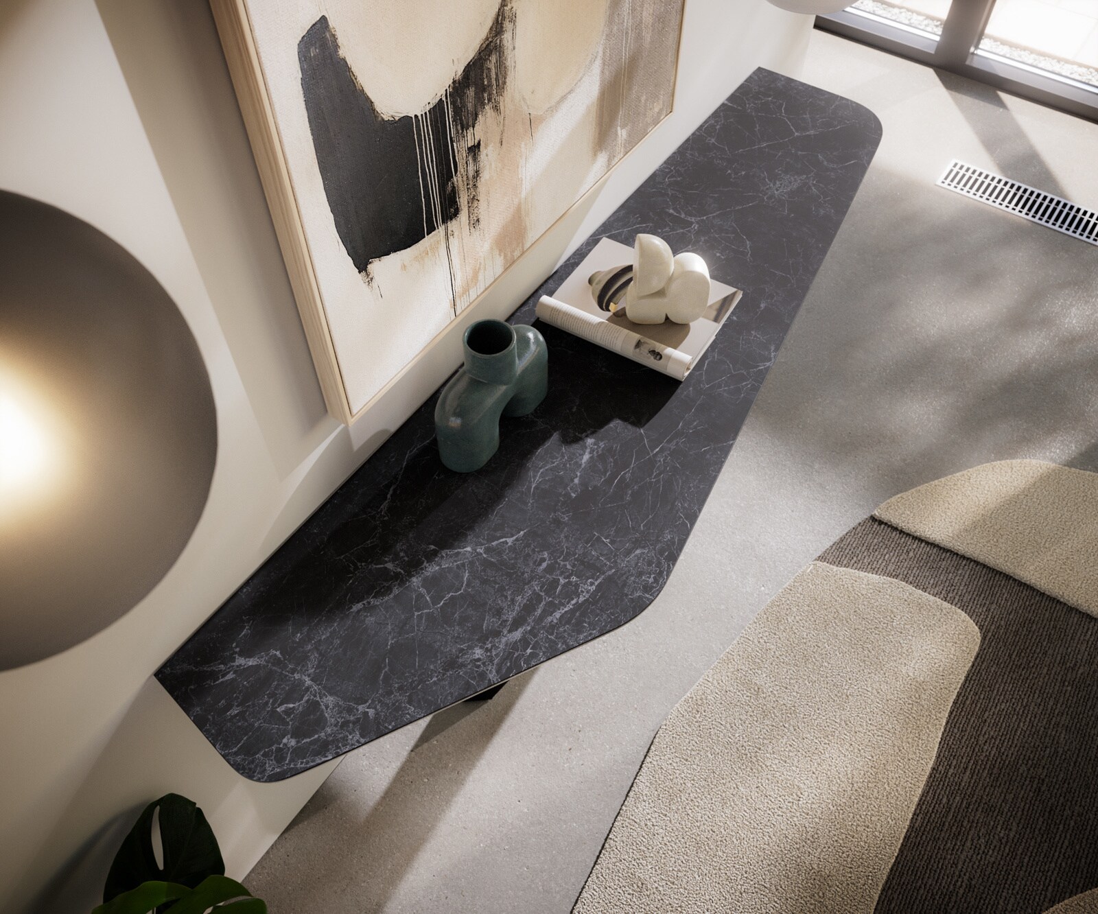 Konsola Edge wielokątna 180x50 cm ceramika Laminam® Nero Greco antracytowa podstawa Zentharo metal czarny 6