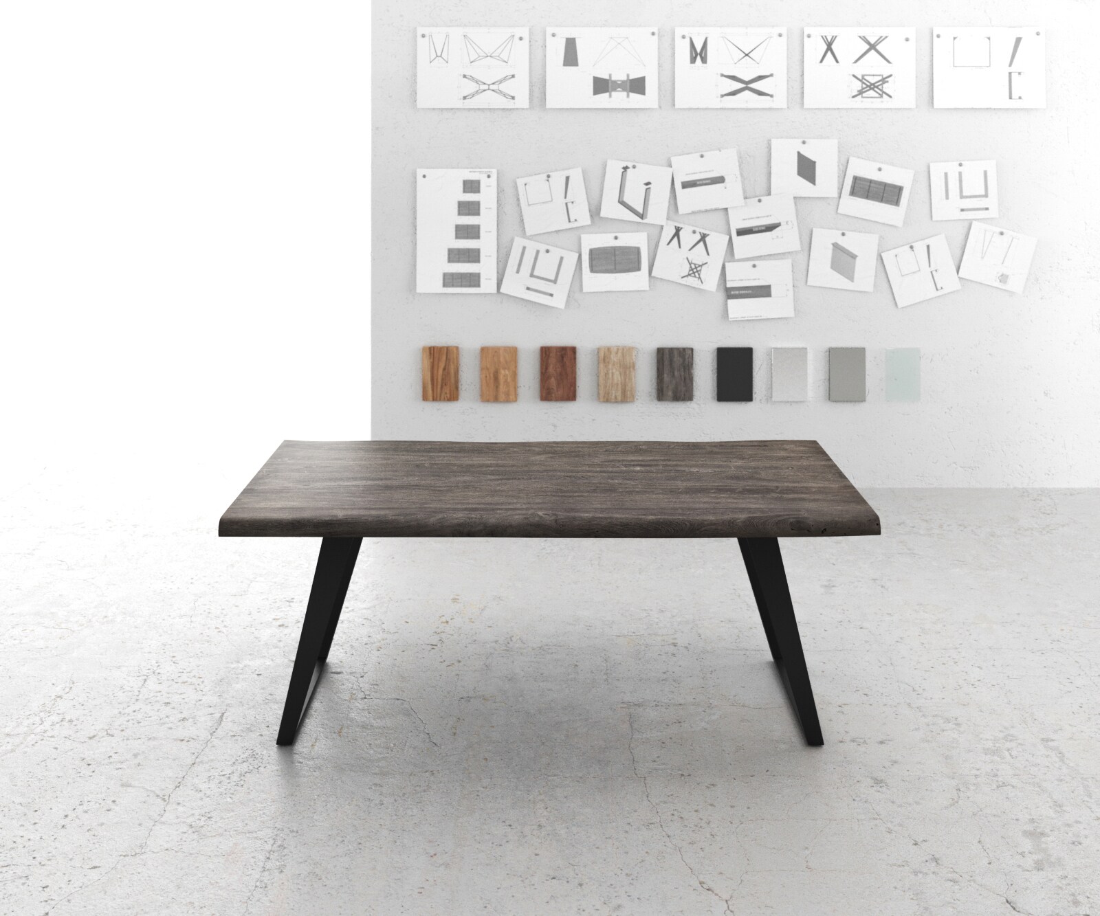 Stół do jadalni Edge 200x100 cm XL akacja platynowa metal pochylona rama live-edge 1