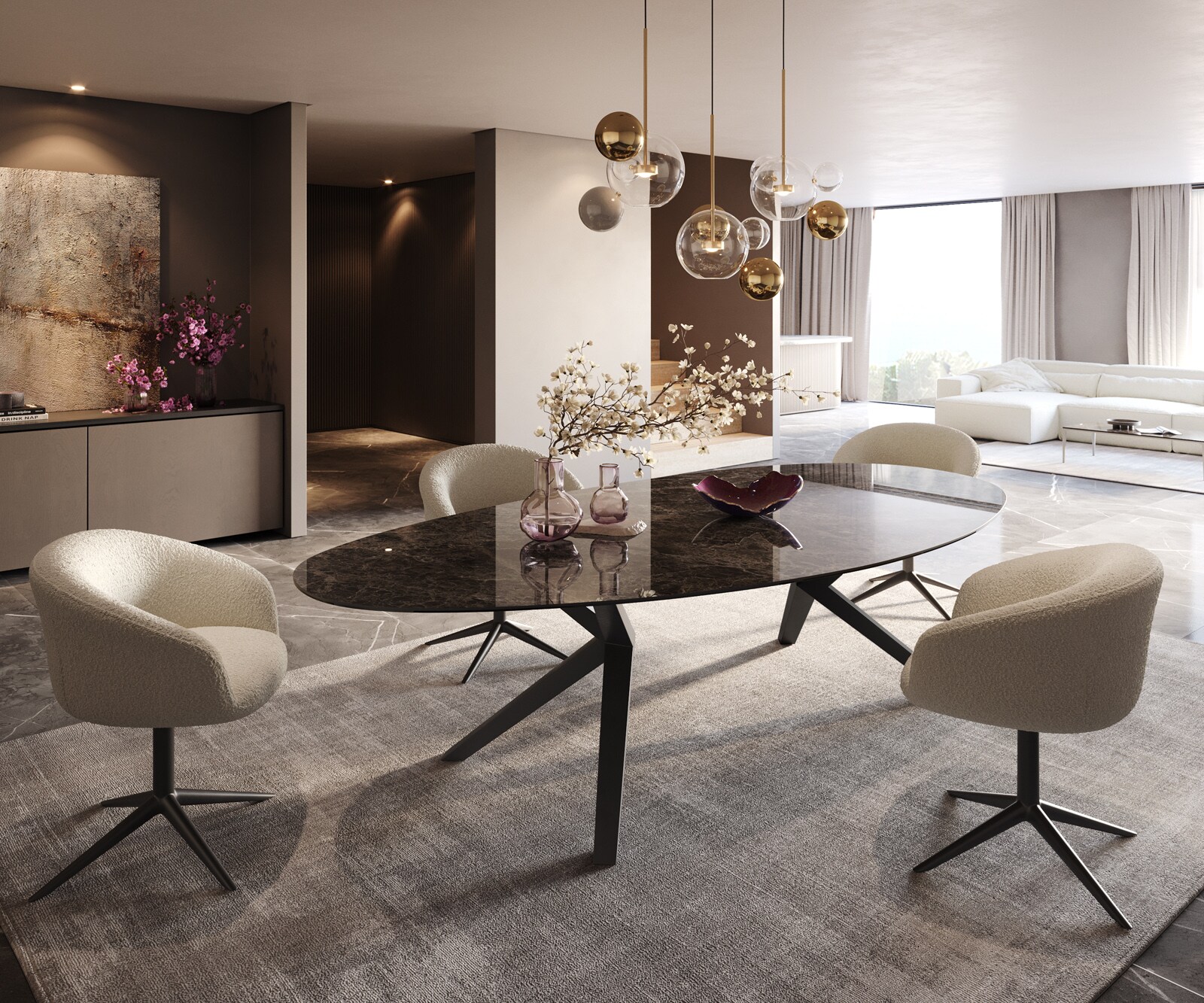 Stół do jadalni Edge owalny 280x130cm ceramika Emperador Extra Lucidato ciemnobrązowy rama Zenthara metal czarny 6