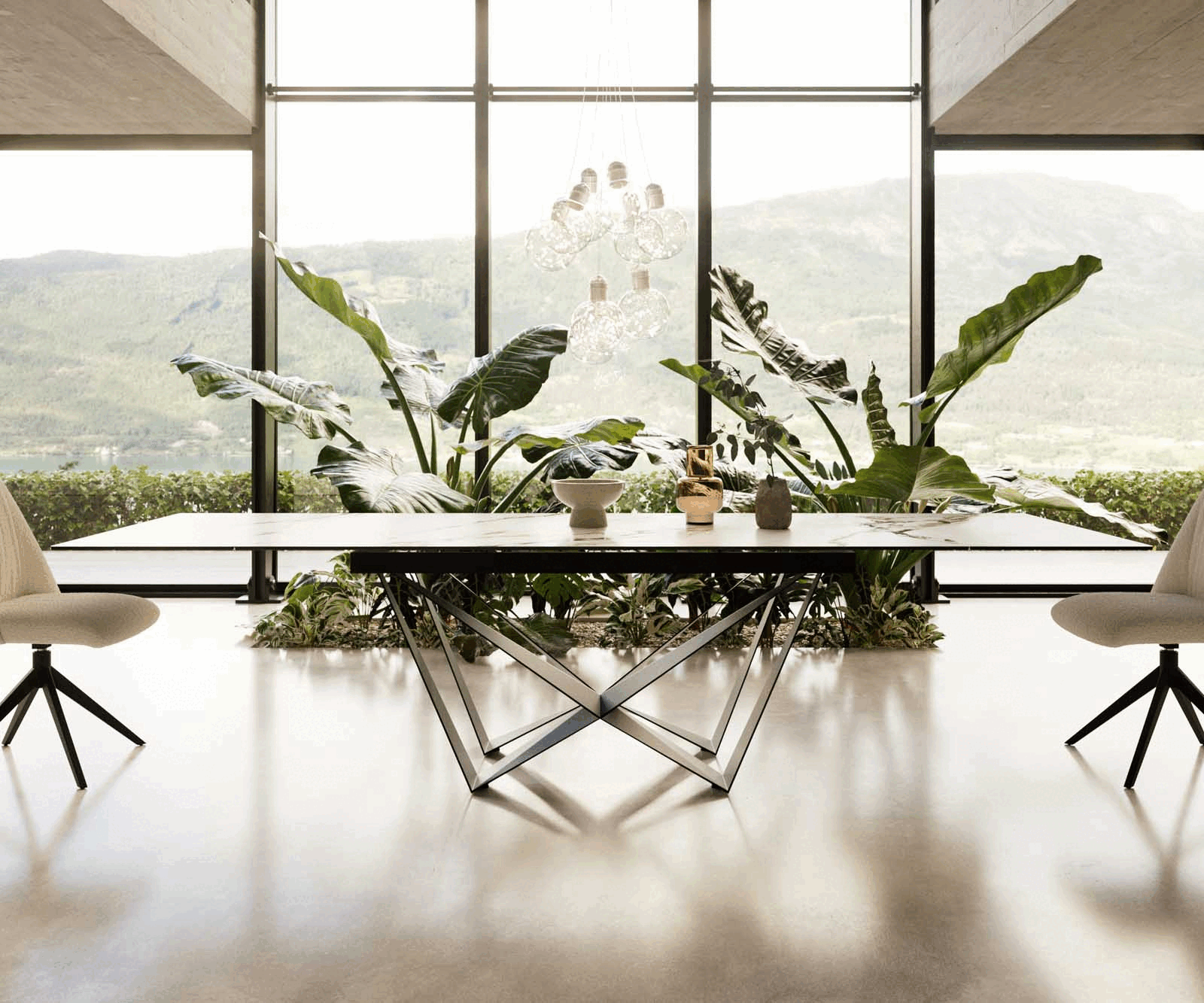 Stół do jadalni Edge 200-300x100 cm ceramika Calacatta Luxe biało-złoto-szary rama Spider metal czarna rozkładany 1