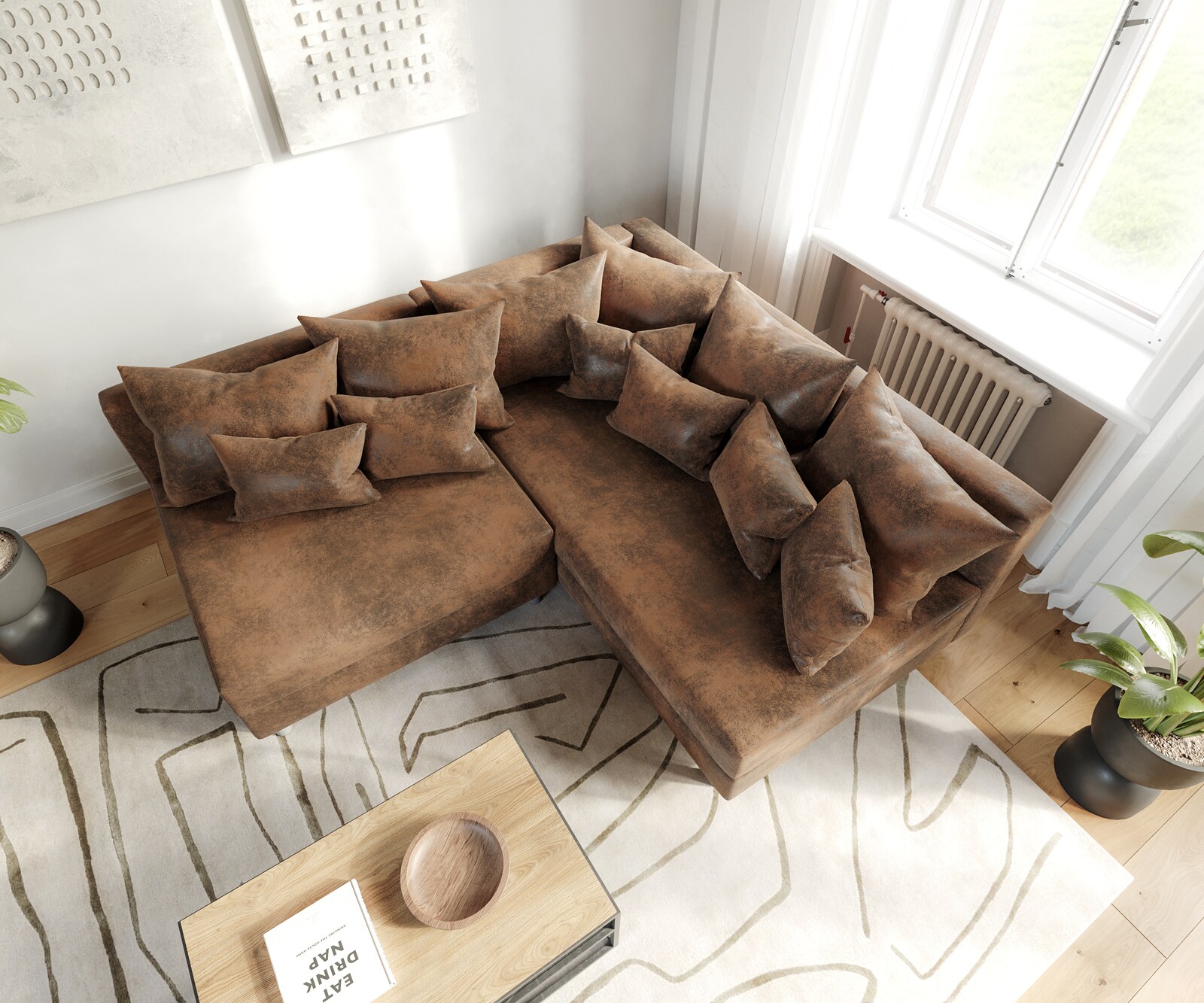 Sofa narożna Clovis brązowy antyczny szezlong prawy sofa modułowa 1