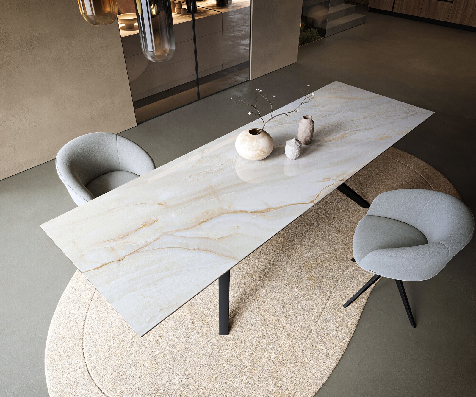 Stół do jadalni Edge 300x100cm ceramika Onyx Pearl rama Zenthara metal czarny 3