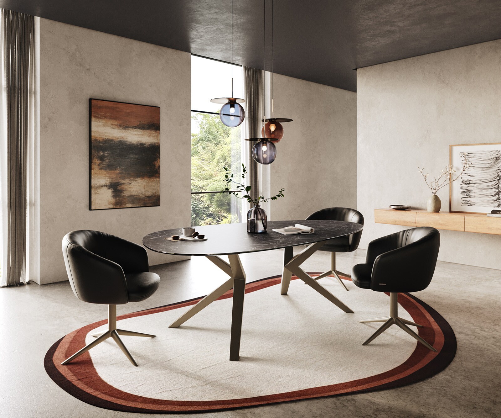Stół do jadalni Edge owalny 220x120cm ceramika Laminam® Nero Greco Antracyt rama Zenthara metal kolor tytanowy 5