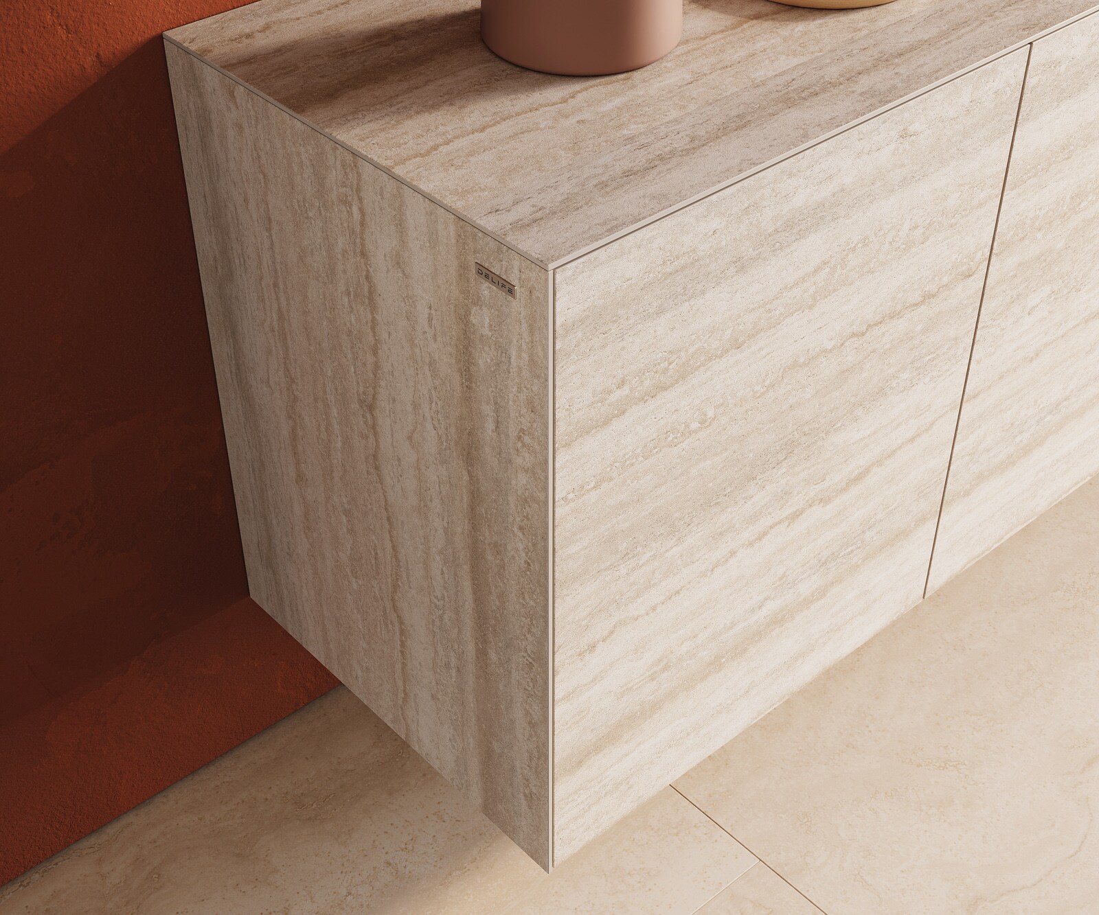 Komoda Cuor 150 cm ceramika Laminam® Travertino Bianco kremowo-biała 3 drzwi podwieszana 6