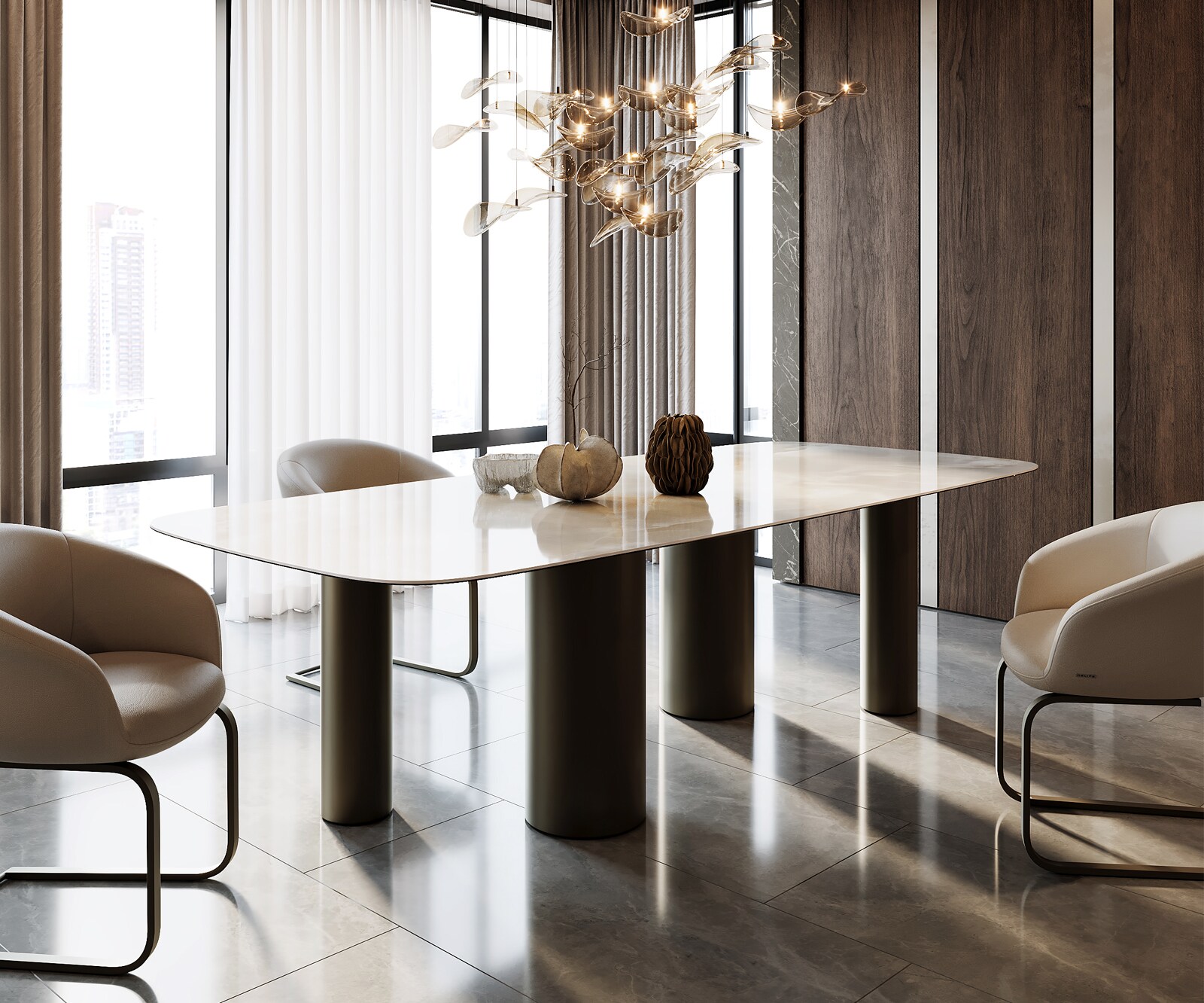 Stół do jadalni Edge kształt beczki 270x120cm ceramika Iris FMG Onice Grigio rama Pilier metal kolor tytanowy 1