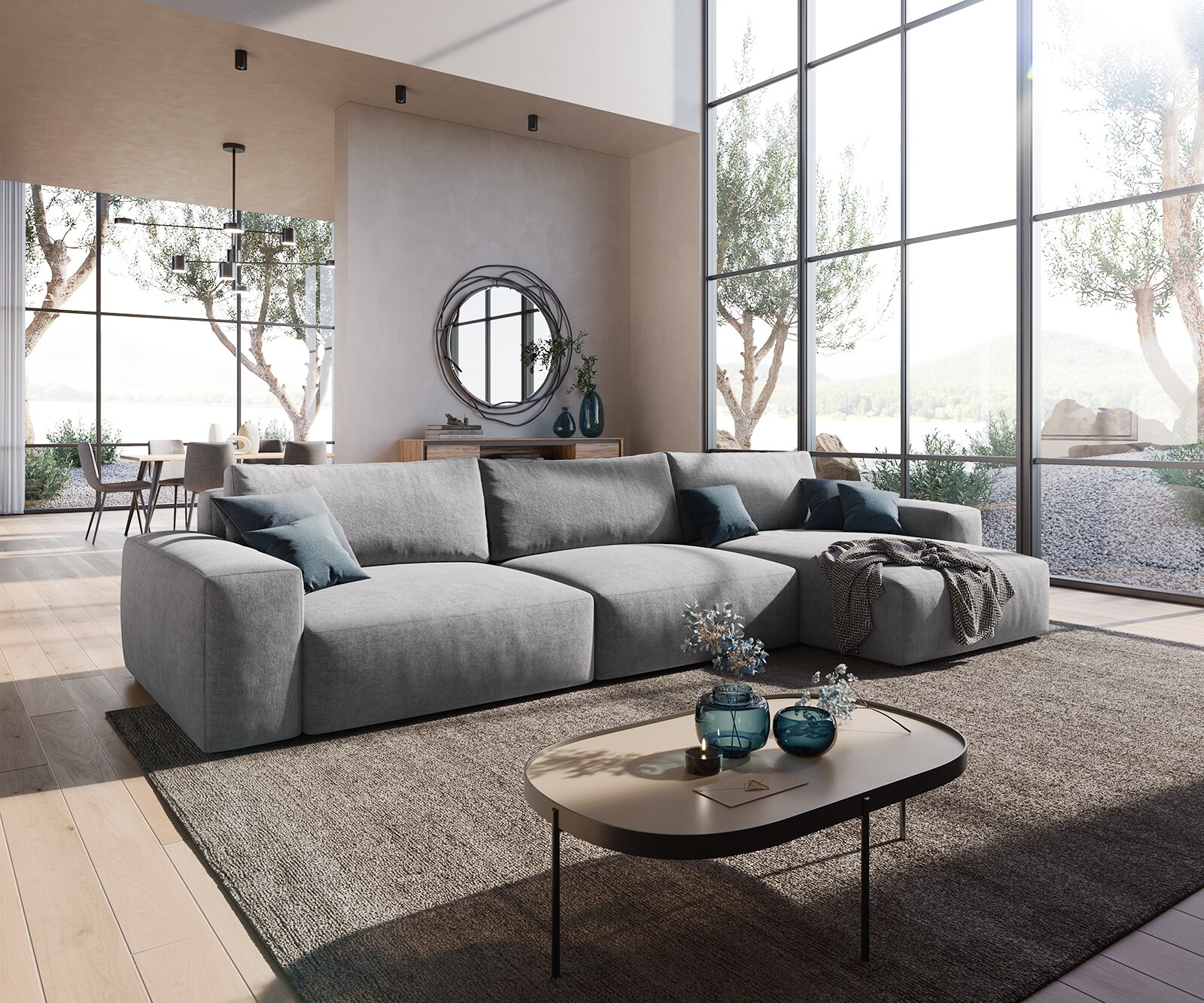 Sofa narożna Lanzo XL 380x180cm mikrofibra szara szezlong z możliwością zmiennego ustawienia 1