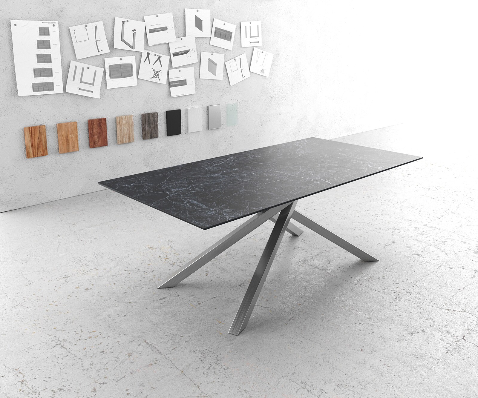 Stół do jadalni Edge 200x100 cm ceramika Laminam® Nero Greco antracyt rama Cross stal nierdzewna