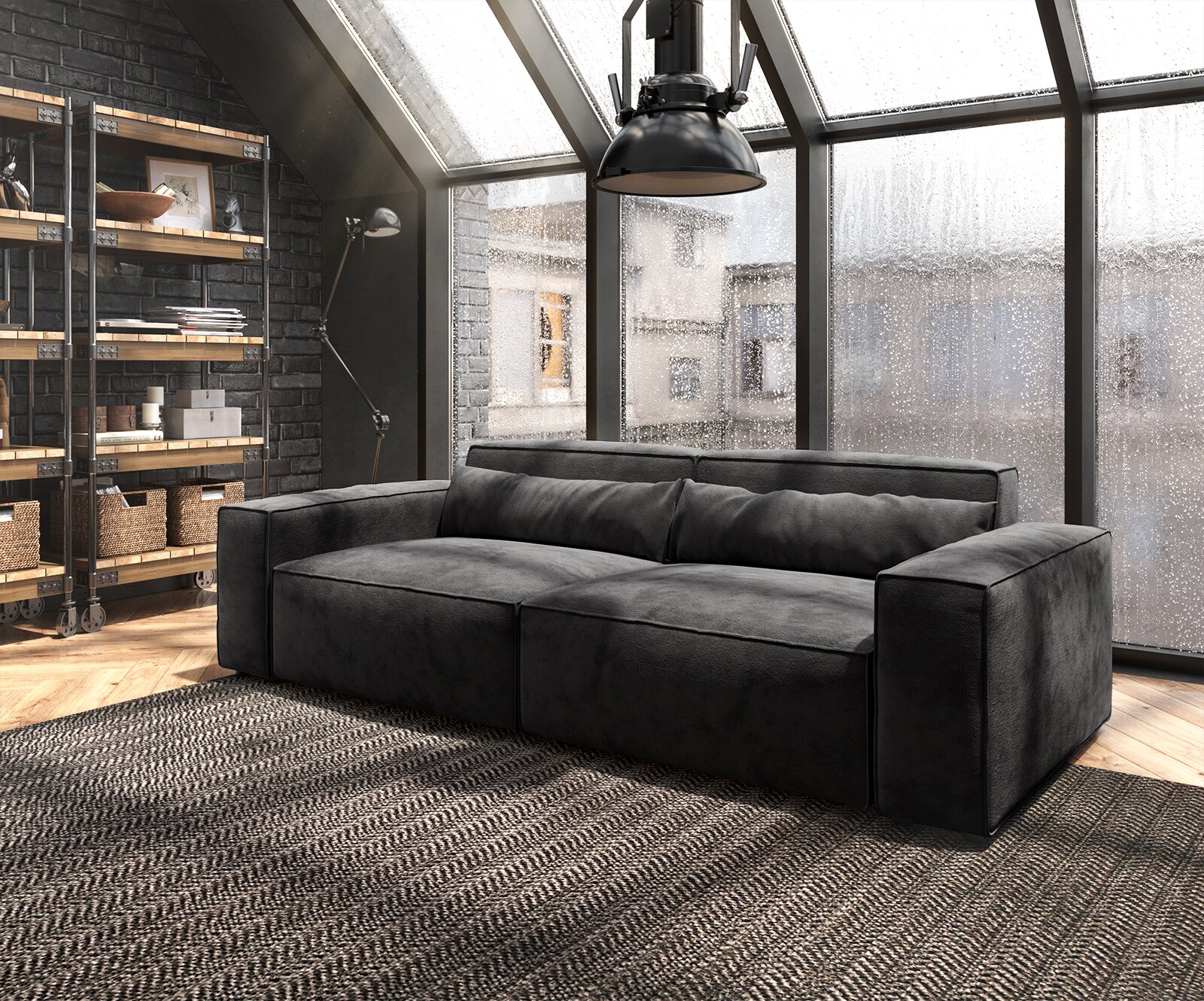 Duża sofa Sirpio 230x95 cm mikrofibra czarna 1