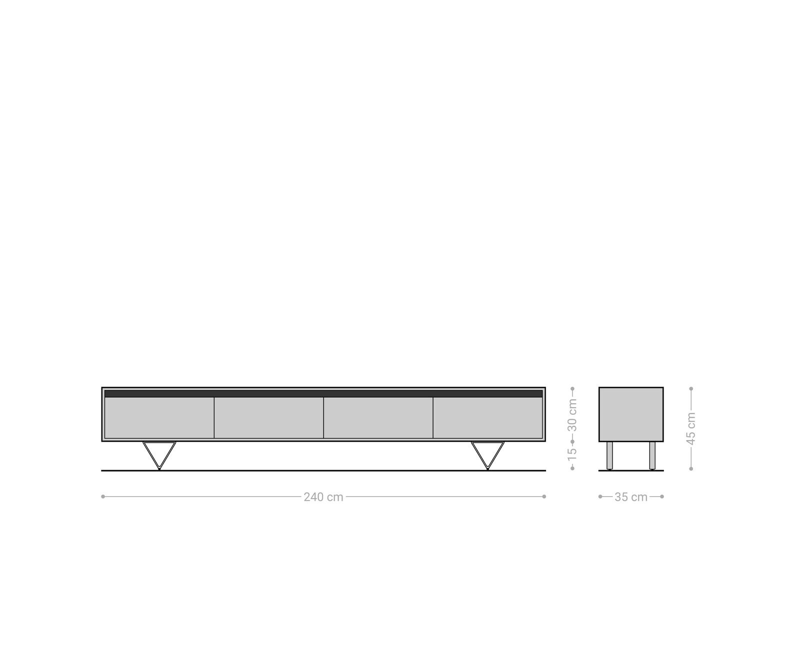 Szafka RTV Stonegrace 240 cm akacja brązowa łupek 4 drzwi nóżki V czarne 5