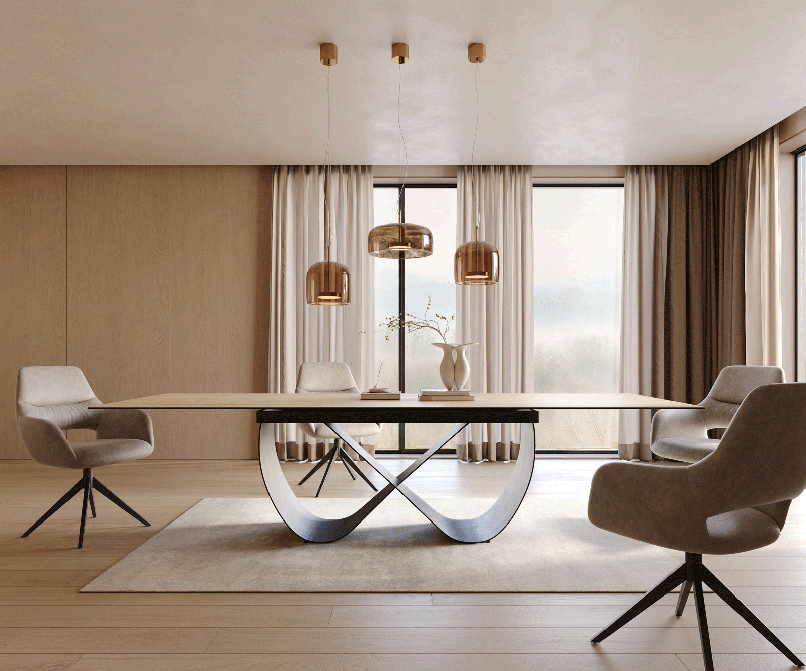 Stół do jadalni Edge 200-300x100cm ceramika Laminam® Sabbia kolor dębowy rama Infinity metal czarny rozkładany 1