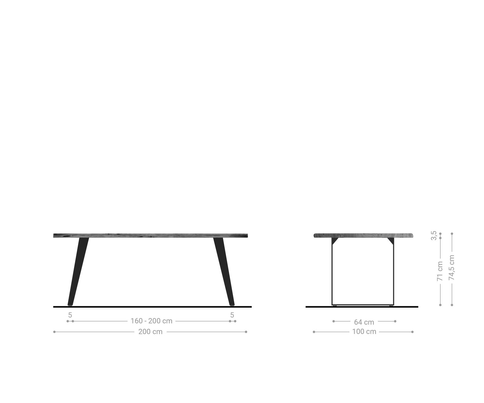 Stół do jadalni Edge 200x100 cm akacja naturalna metal pochylona rama live-edge 8