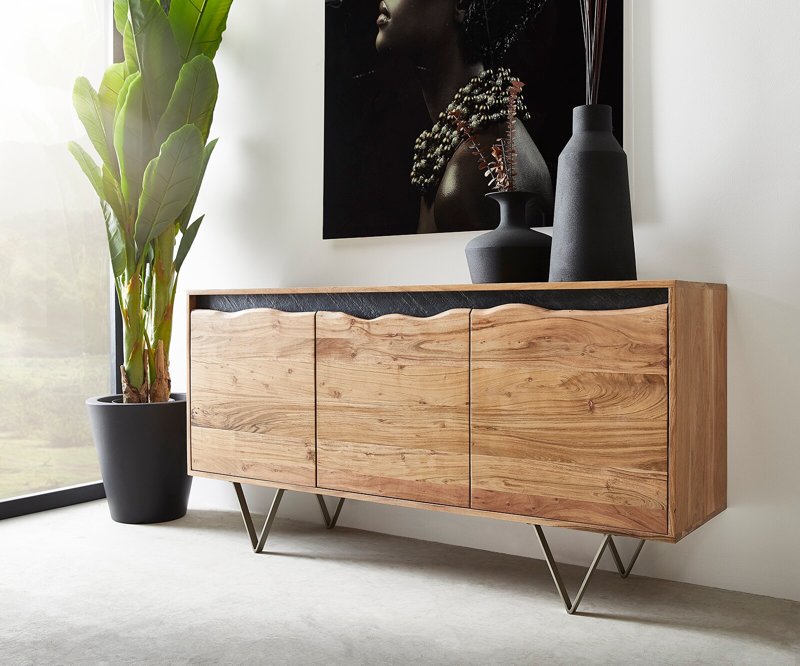 Komoda Stonegrace 200x45 cm akacja naturalna 4 drzwi live-edge 2