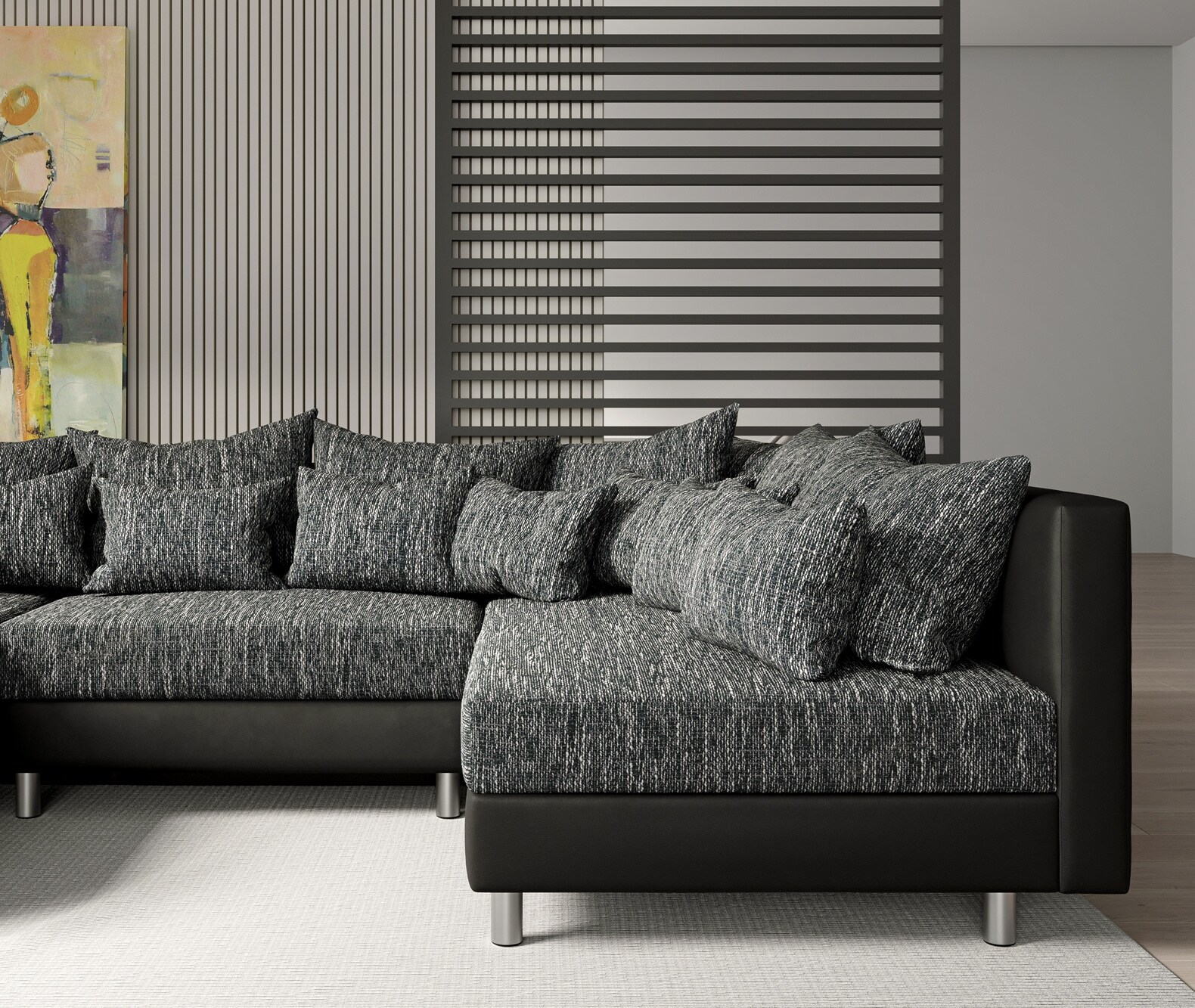 Zestaw wypoczynkowy Clovis czarna sofa modułowa 4