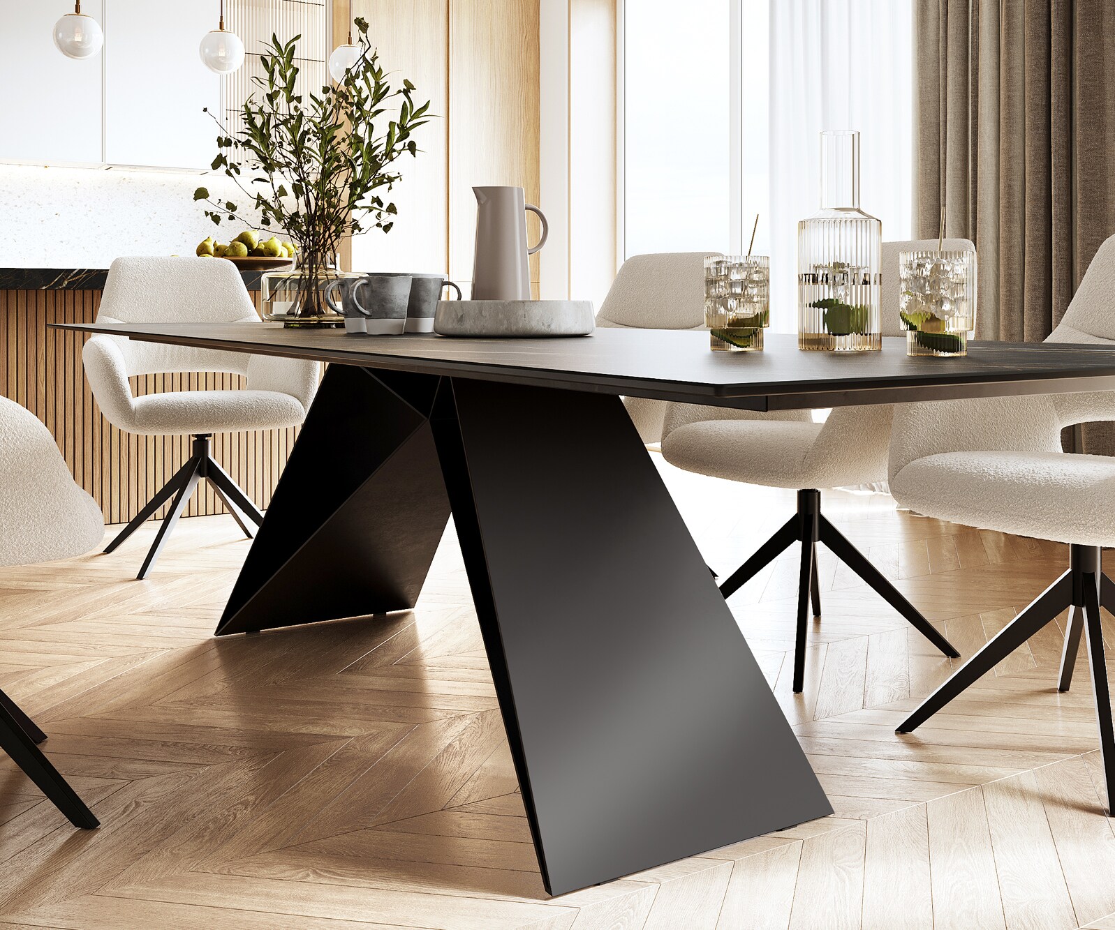 Stół do jadalni Edge 300x100cm ceramika Laminam® Noir Desir brązowy rama V czarna 4