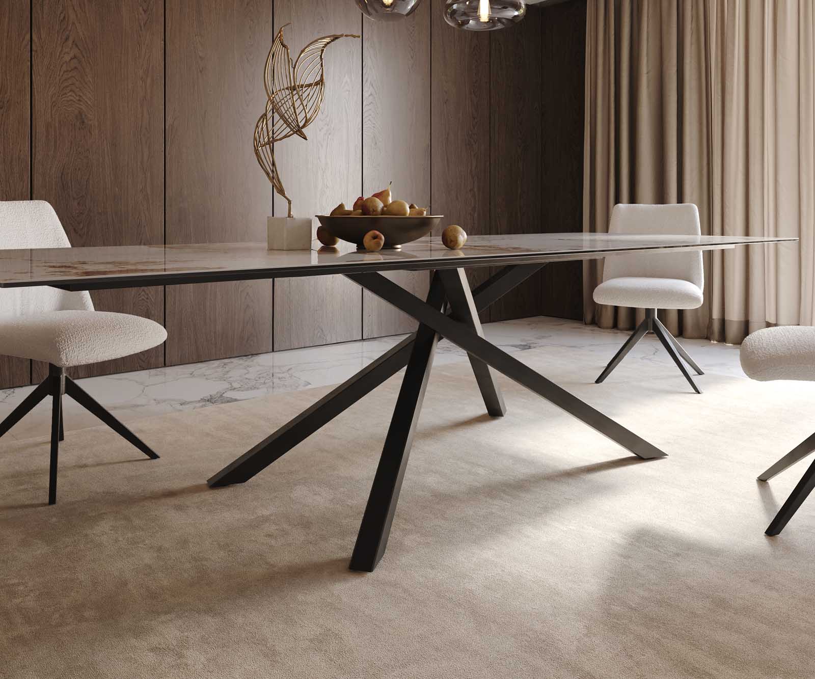 Stół do jadalni Edge 300x100cm ceramika Minas Melange biało-beżowy rama Cross czarna 6