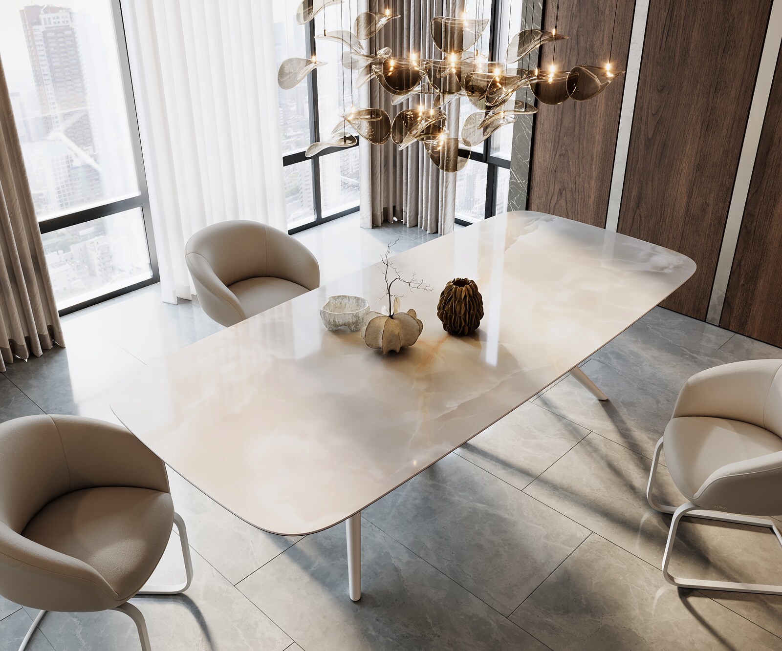 Stół do jadalni Edge kształt beczki 270x120cm ceramika Iris FMG Onice Grigio rama Estelar metal biały 1