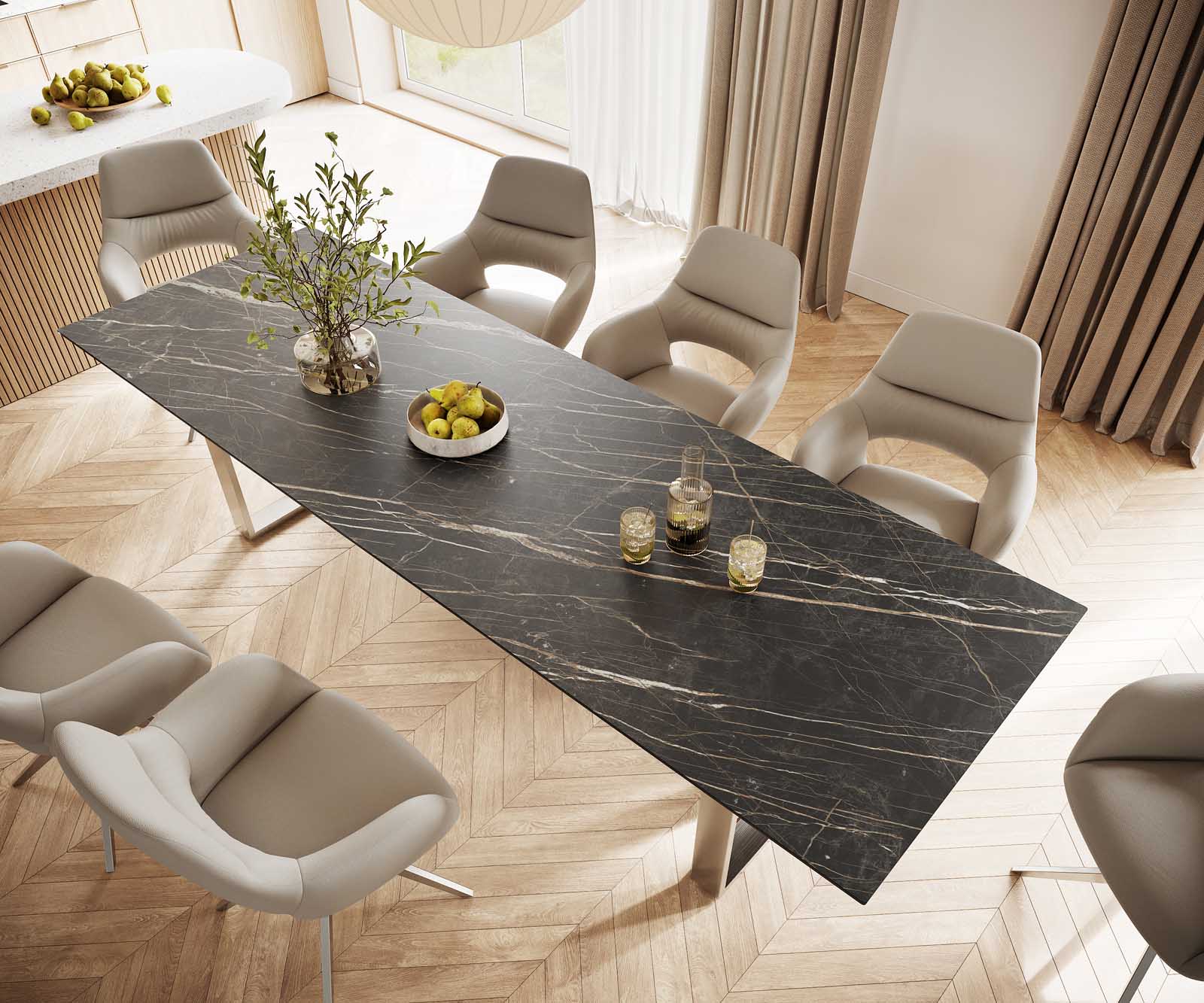 Stół do jadalni Edge 300x100cm ceramika Laminam® Noir Desir brązowy stal nierdzewna wąska rama 3