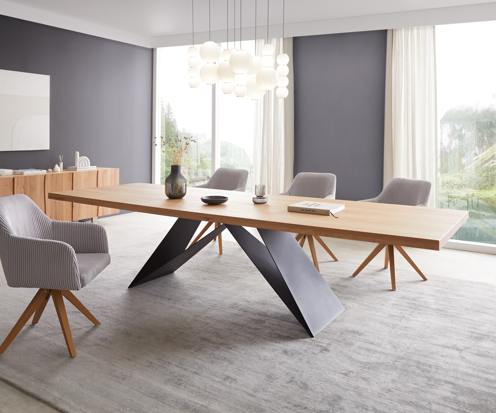 Stół do jadalni Edge 300x100 dąb naturalny rama typu V metal czarny 2