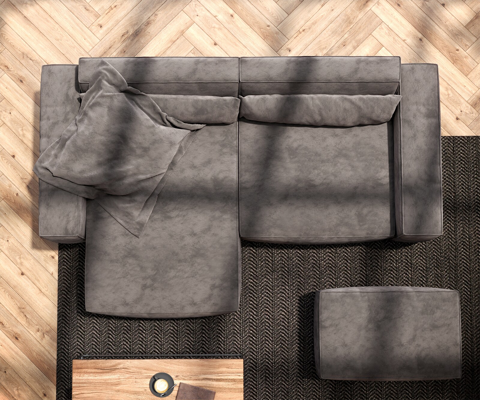 Sofa narożna Sirpio 230x155 cm mikrofibra khaki-brązowa szezlong z możliwością obustronnego montażu z pufem 6