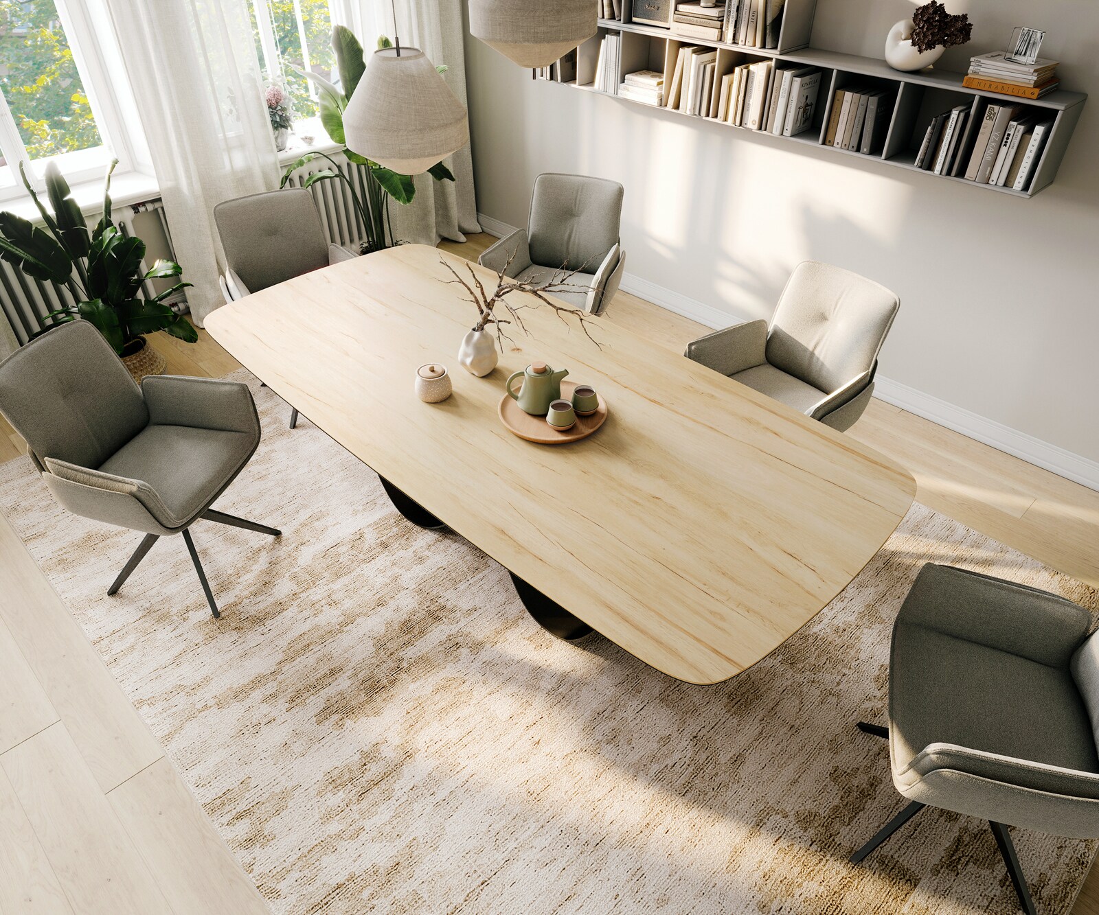 Stół do jadalni Edge w kształcie beczki 260x120 cm ceramika Laminam® Sabbia w kolorze dębu rama Infinity metal czarny 4