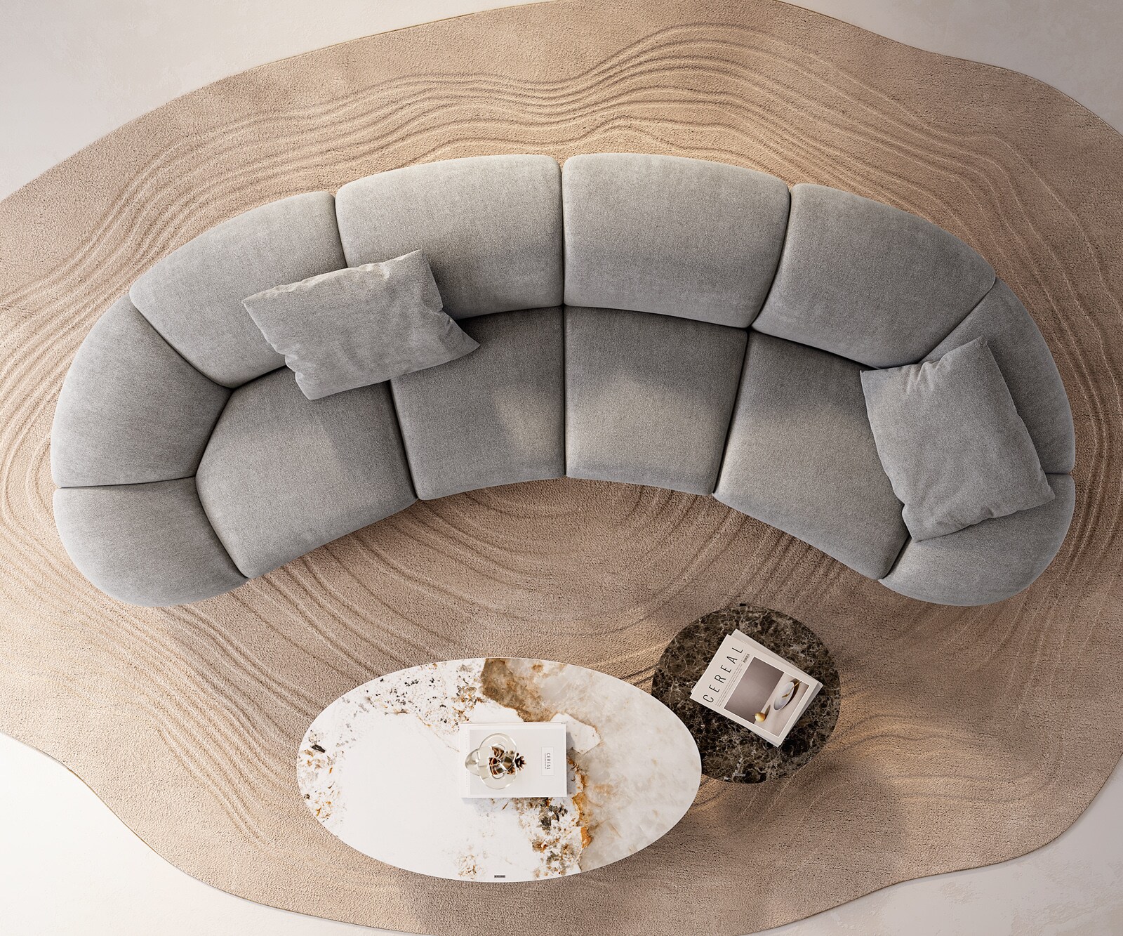 Sofa Lunna 360x175 cm miękka tkanina strukturalna szara 2 poduszki 8