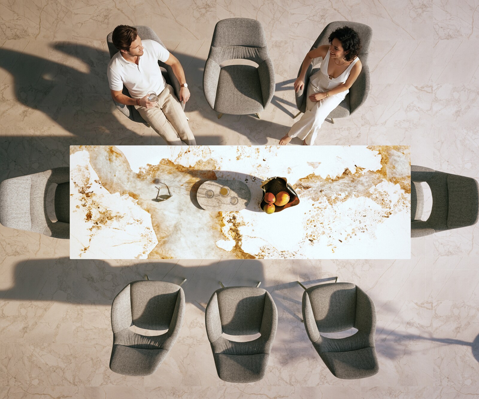 Stół ogrodowy Edge 300x100 cm ceramika Minas Melange biały-beżowy rama Cross stal nierdzewna 5