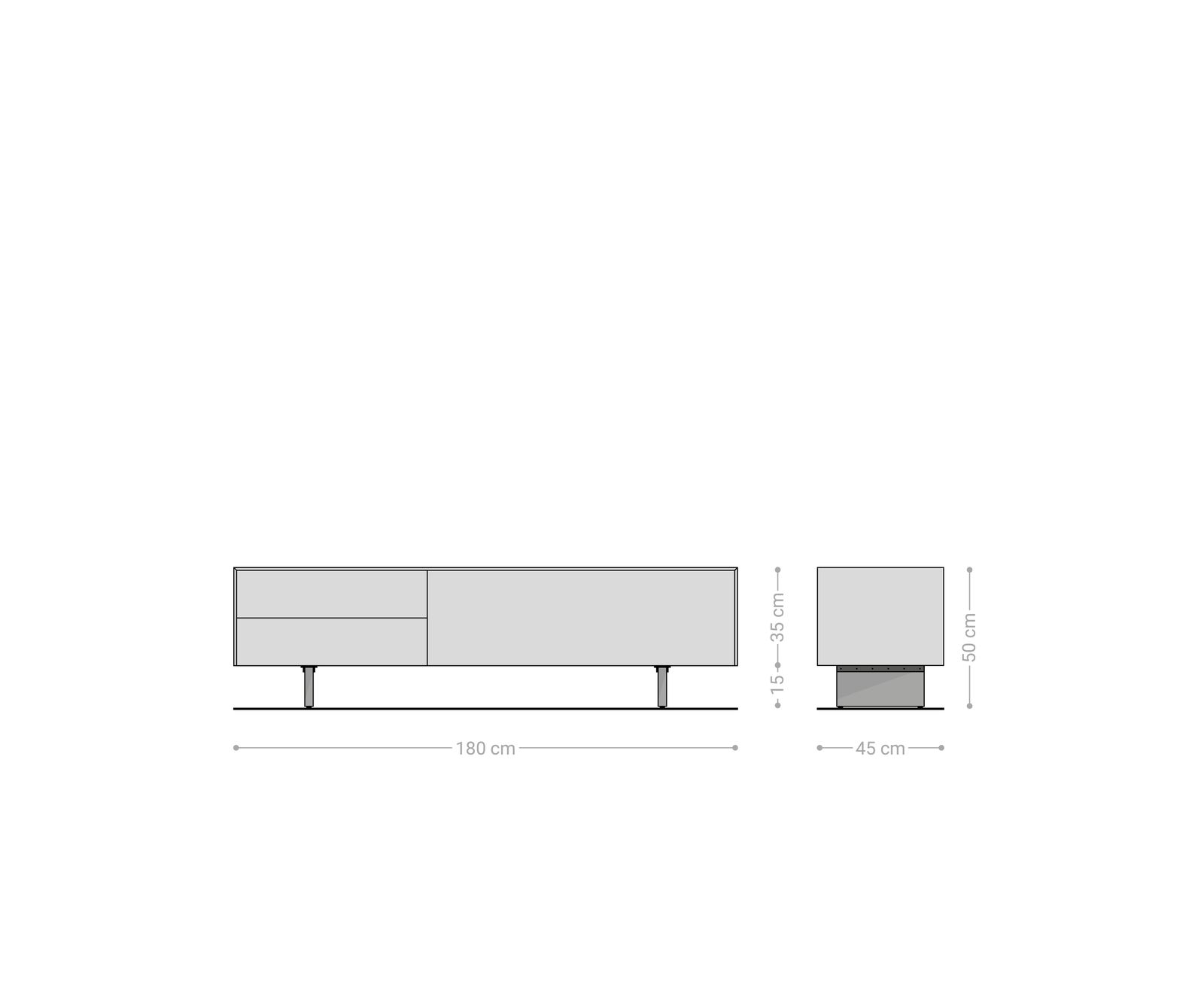 Szafka RTV Cuor 180 cm ceramika Laminam® Travertino Bianco kremowo-biała 1 klapa 2 szuflady nóżki akrylowe 7