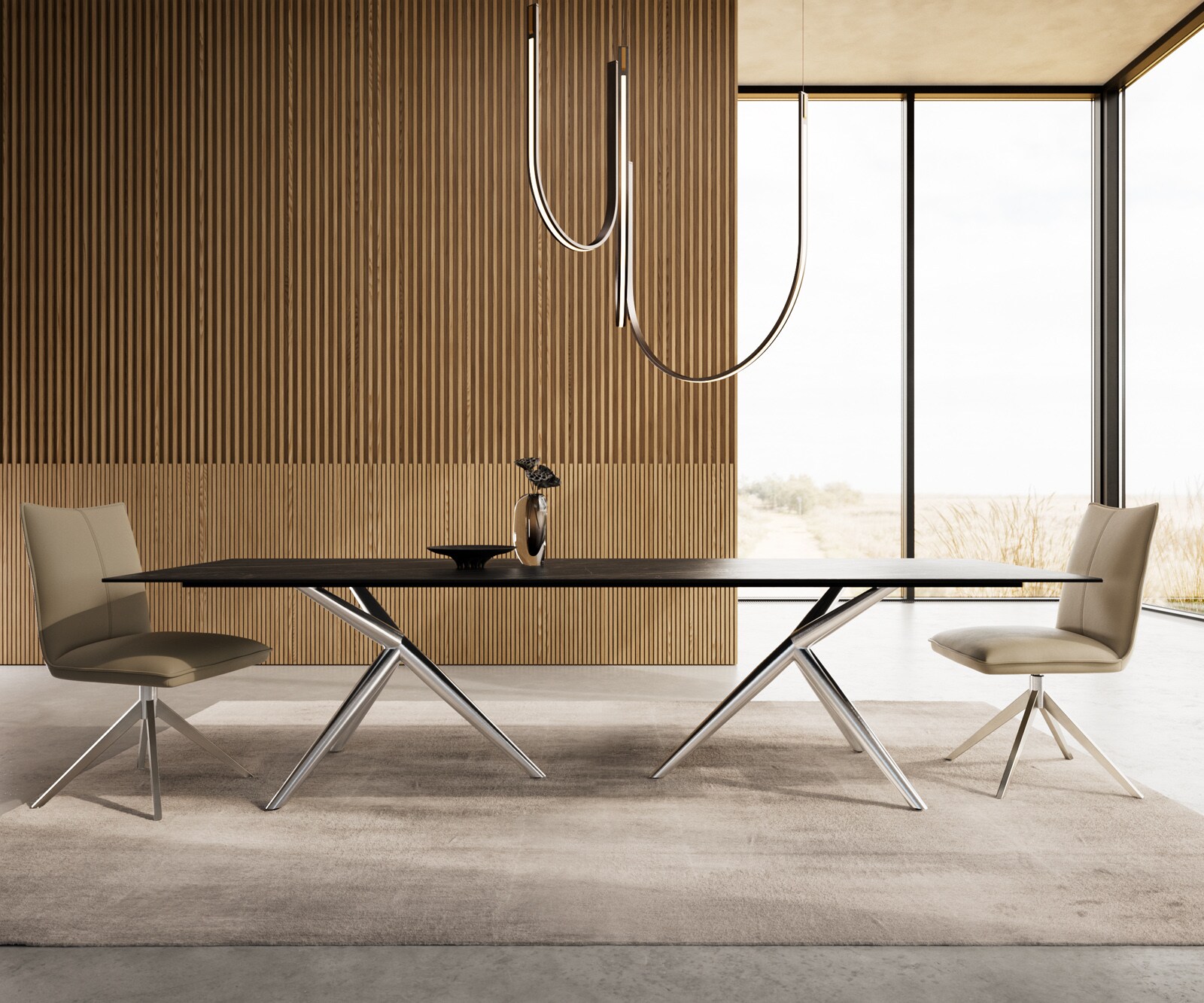 Stół do jadalni Edge 300x100cm ceramika Laminam® Noir Desir brązowy rama Estelar stal nierdzewna 2