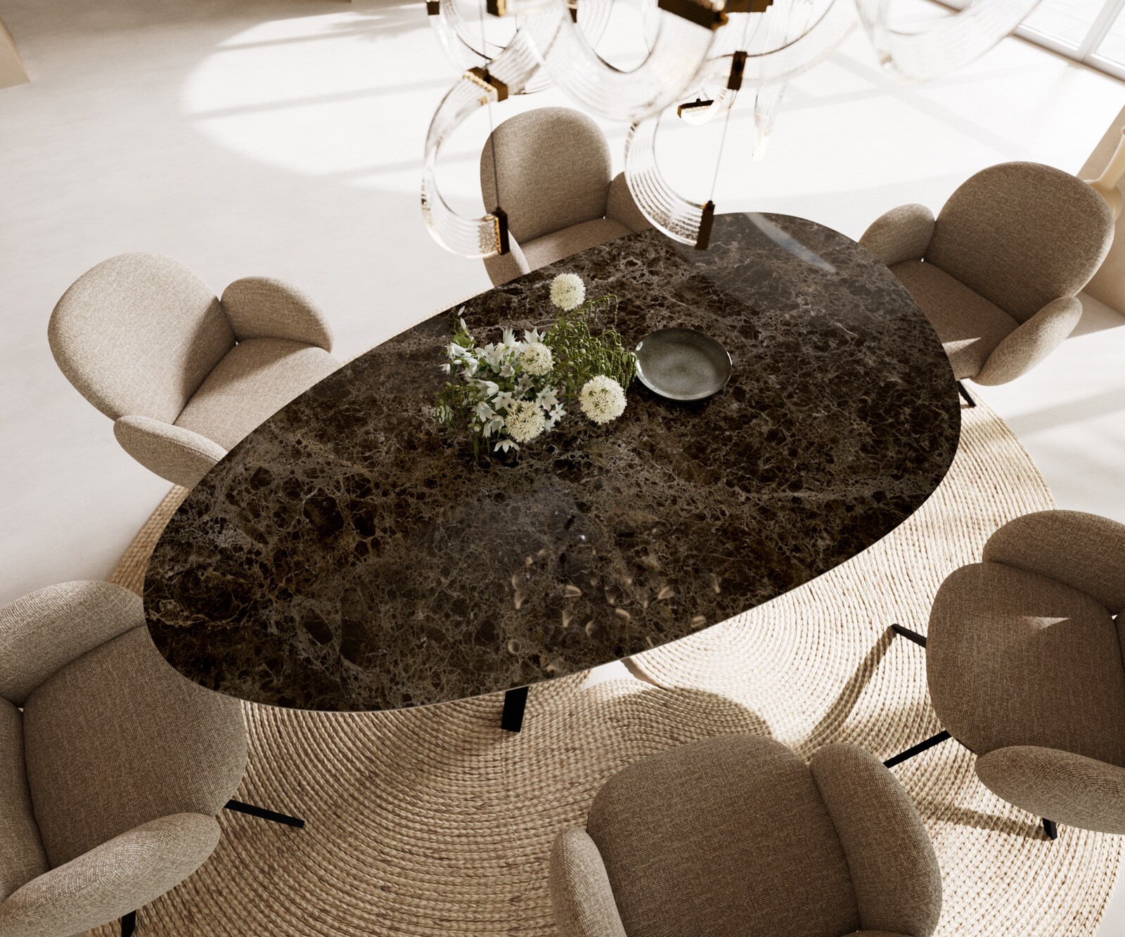 Stół do jadalni Edge owalny 220x120cm ceramika Laminam® Emperador Extra Lucidato ciemnobrązowy rama Zenthara metal czarny 1