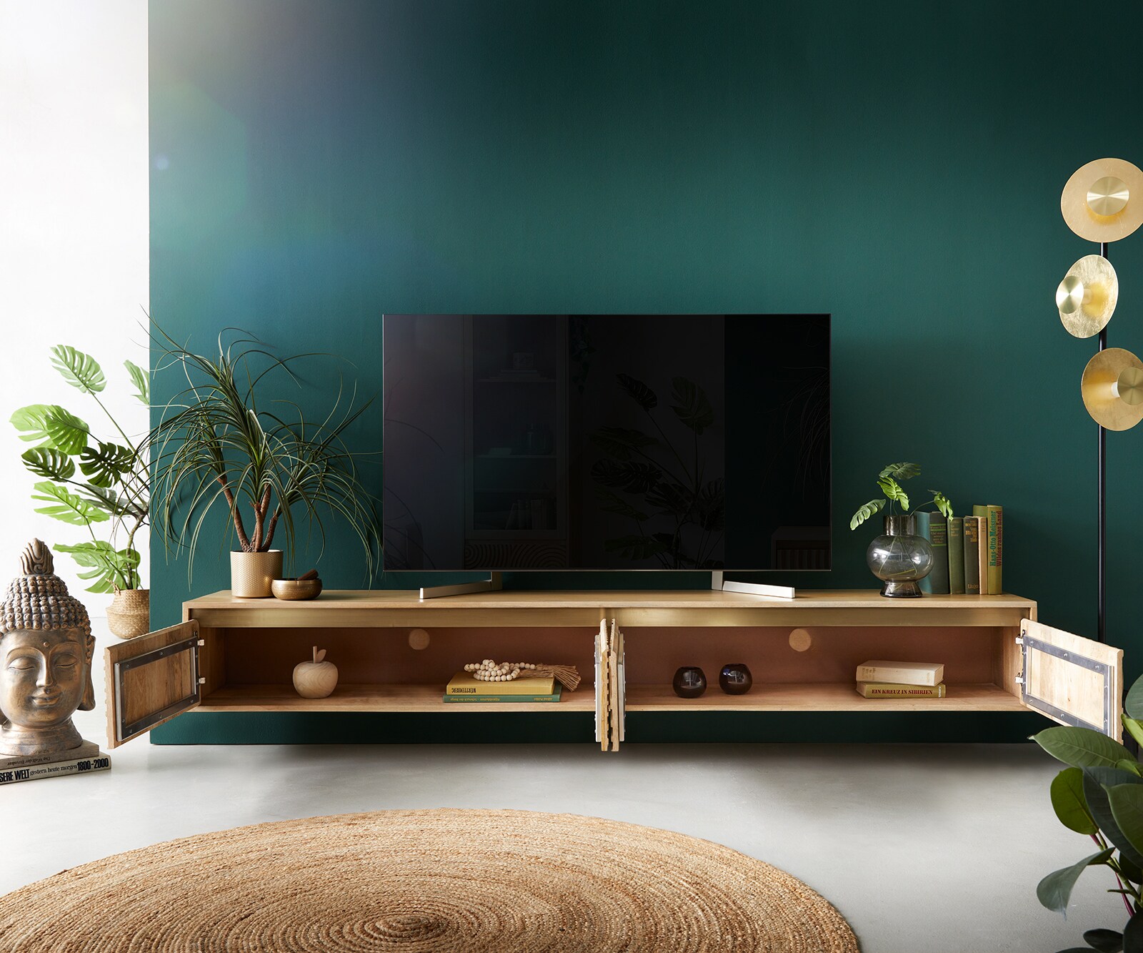 Szafka RTV Budaya 220 cm mango naturalne 4 drzwi podwieszana 3